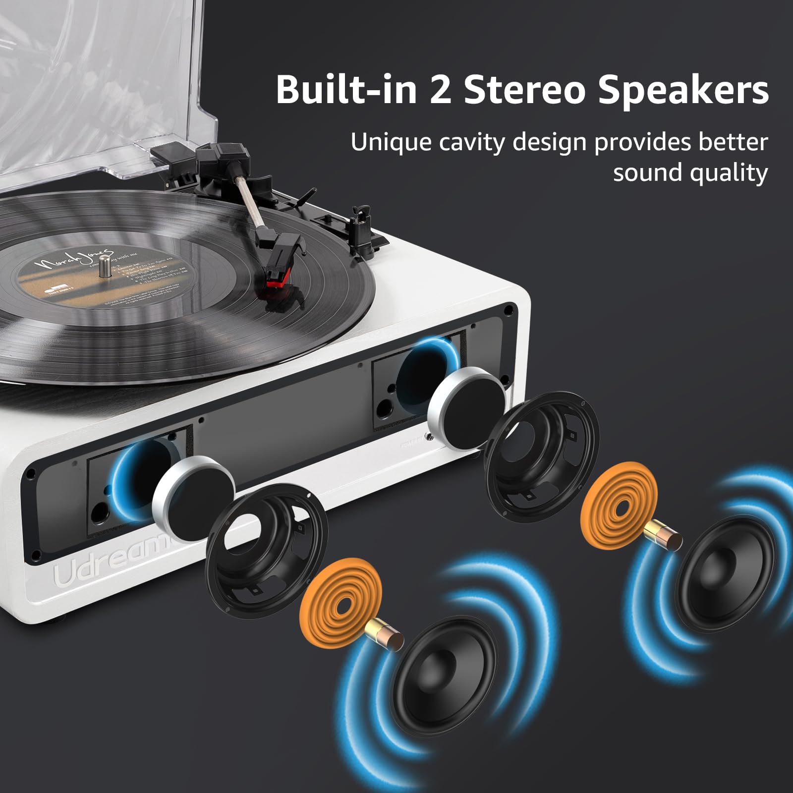 Vinyl Record Player with Upgraded Speakers Bluetooth Turntable Support USB AUX-in Headphone RCA Line-Out Auto-Stop 3 Speed Belt-Driven Vintage Portable Vinyl Player Mirror Design