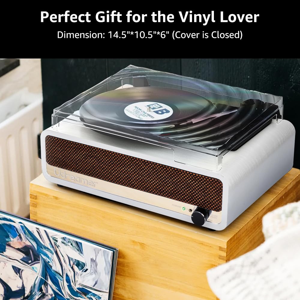 Vinyl Record Player with Upgraded Speakers Bluetooth Turntable Support USB AUX-in Headphone RCA Line-Out Auto-Stop 3 Speed Belt-Driven Vintage Portable Vinyl Player Mirror Design