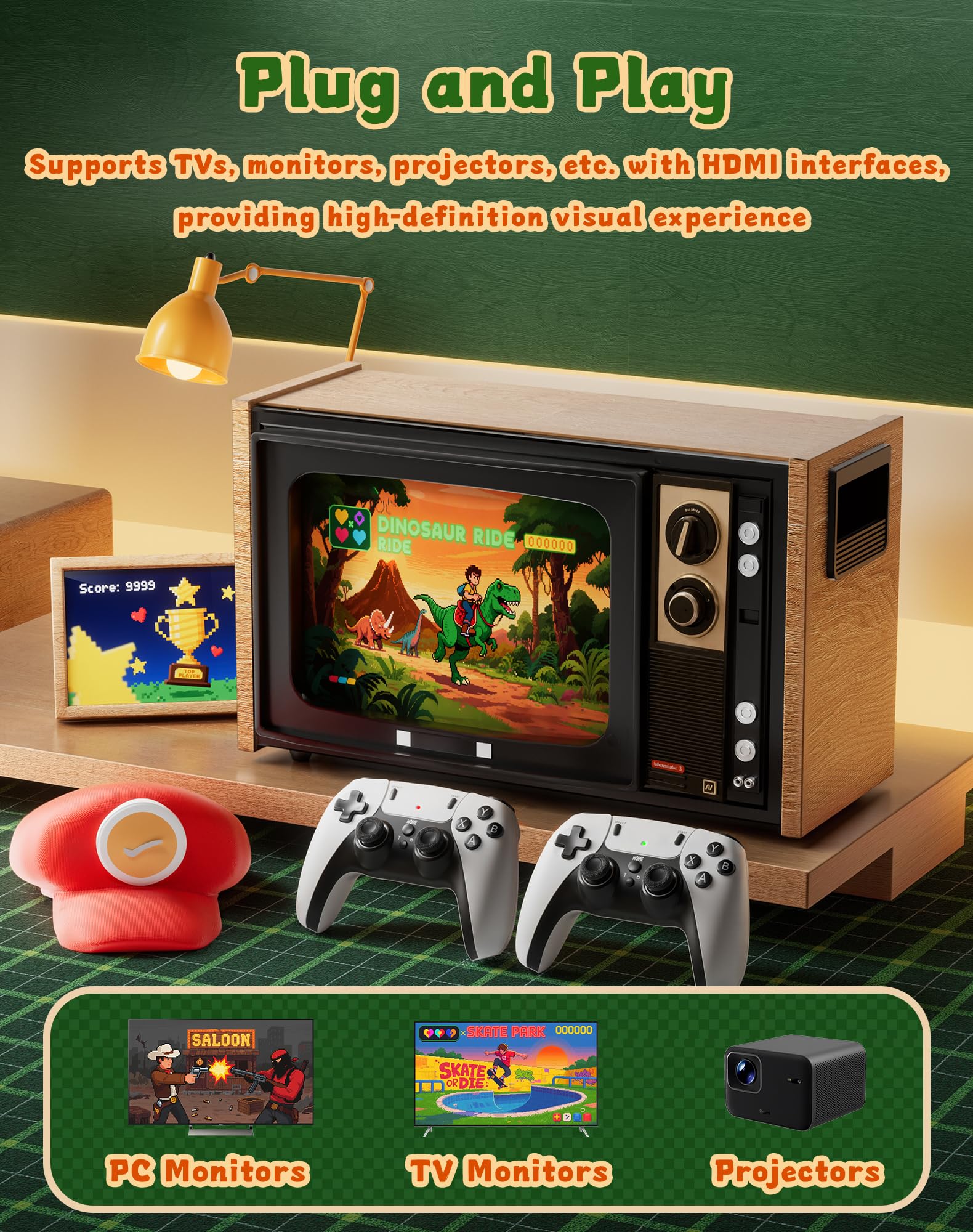 2025 New Upgrade Retro Gaming Console Pro, Vide Game Consoles with 4K HDMI, Built-in 20000+ Games & 23 Emulators, Plug and Play Video Gaming Consoles with Upgrade Dual 2.4G Wireless Controllers (64G)