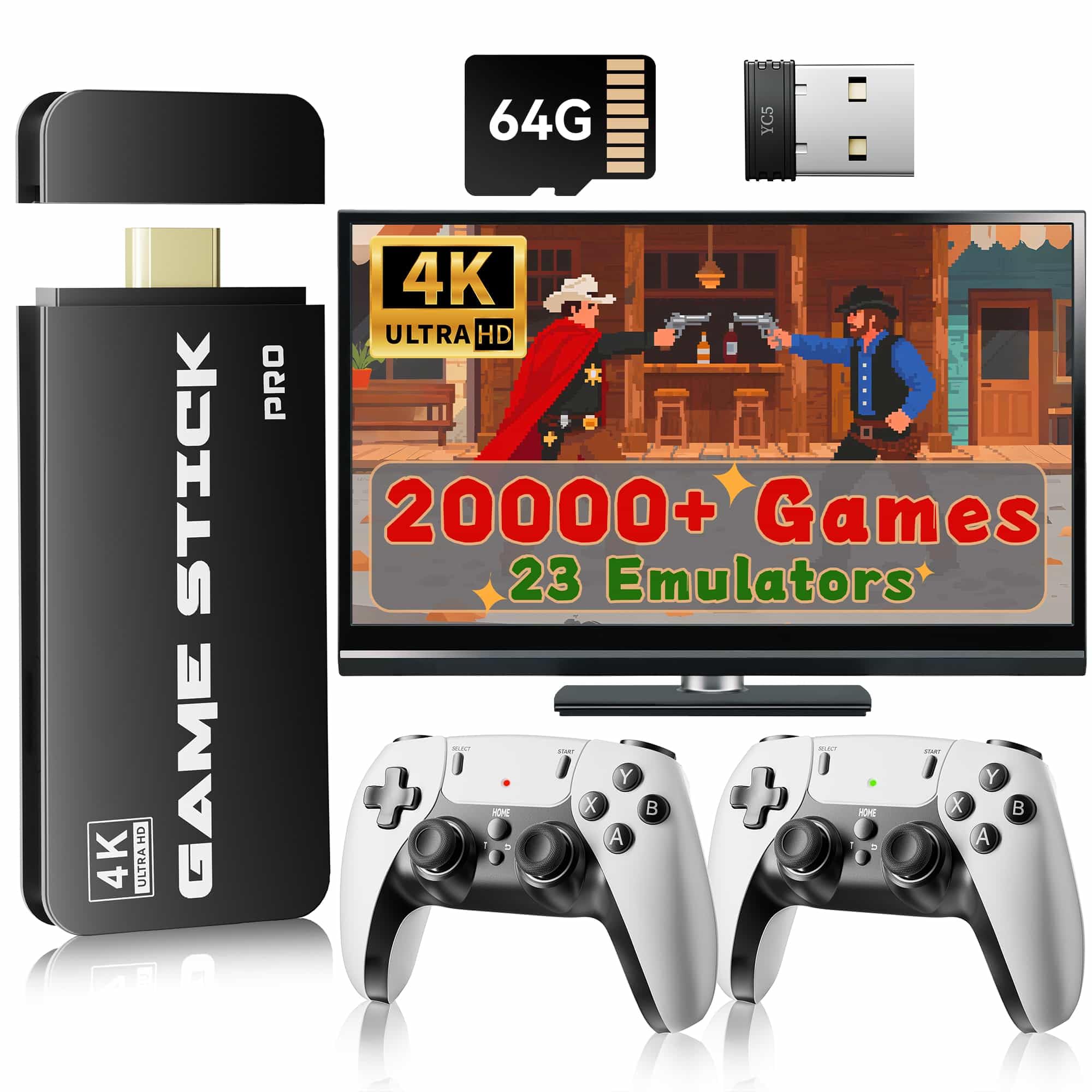 2025 New Upgrade Retro Gaming Console Pro, Vide Game Consoles with 4K HDMI, Built-in 20000+ Games & 23 Emulators, Plug and Play Video Gaming Consoles with Upgrade Dual 2.4G Wireless Controllers (64G)