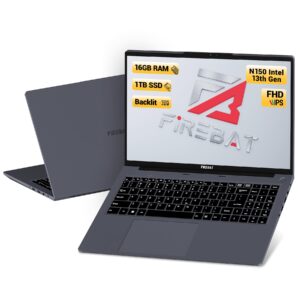 FIREBAT Laptop Student Notebook, Intel 13th Gen Quad Core N150 3.6GHz, 15.6in IPS FHD, 16GB RAM 1TB SSD, Webcam, Backlit Keyboard, Touchpad, Student/Business/Light-Games/Home Laptop Computer【AT15】