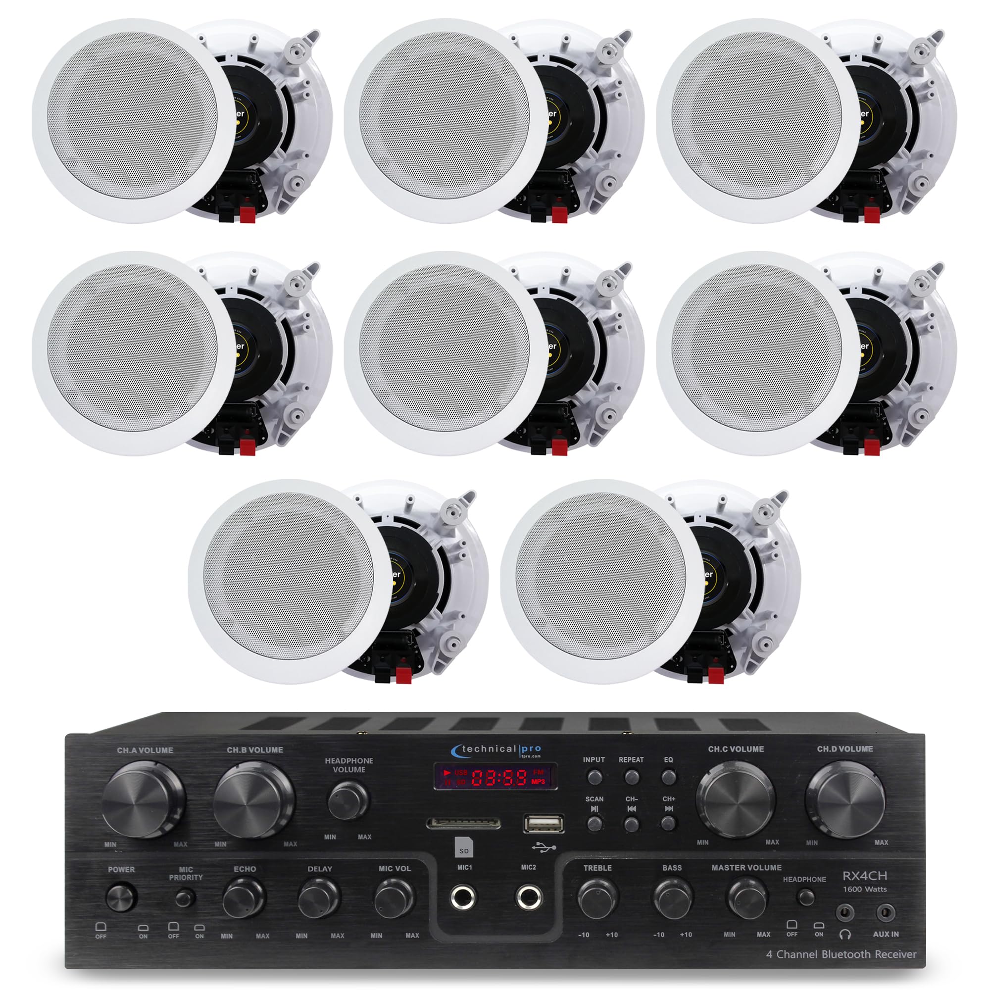 Home Theater System Kit with 1000 Watts 4-Chanel Bluetooth Receiver & 8 Qty 6.5
