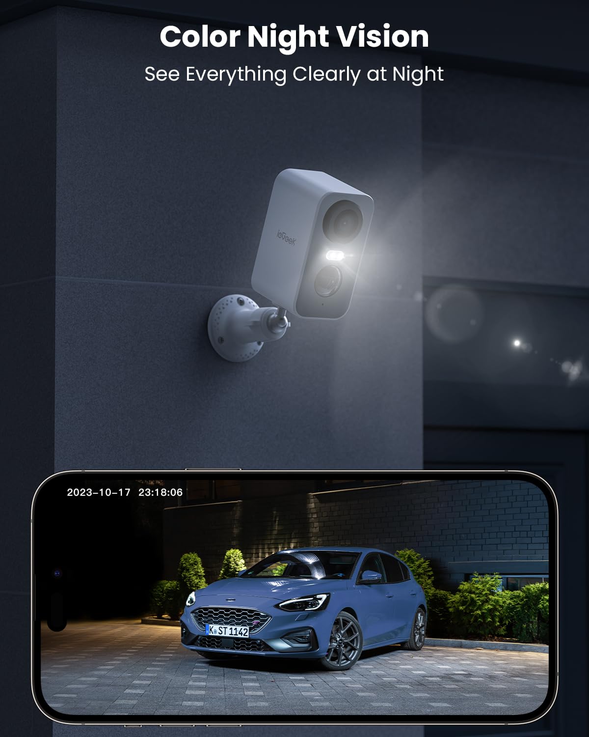 ieGeek Security Cameras Wireless Outdoor, 2K 3MP Battery Powered WiFi Security Camera with Spotlight & Siren Alarm, 2-Way Audio, Color Night Vision, AI Detection for Home Security, Works with Alexa