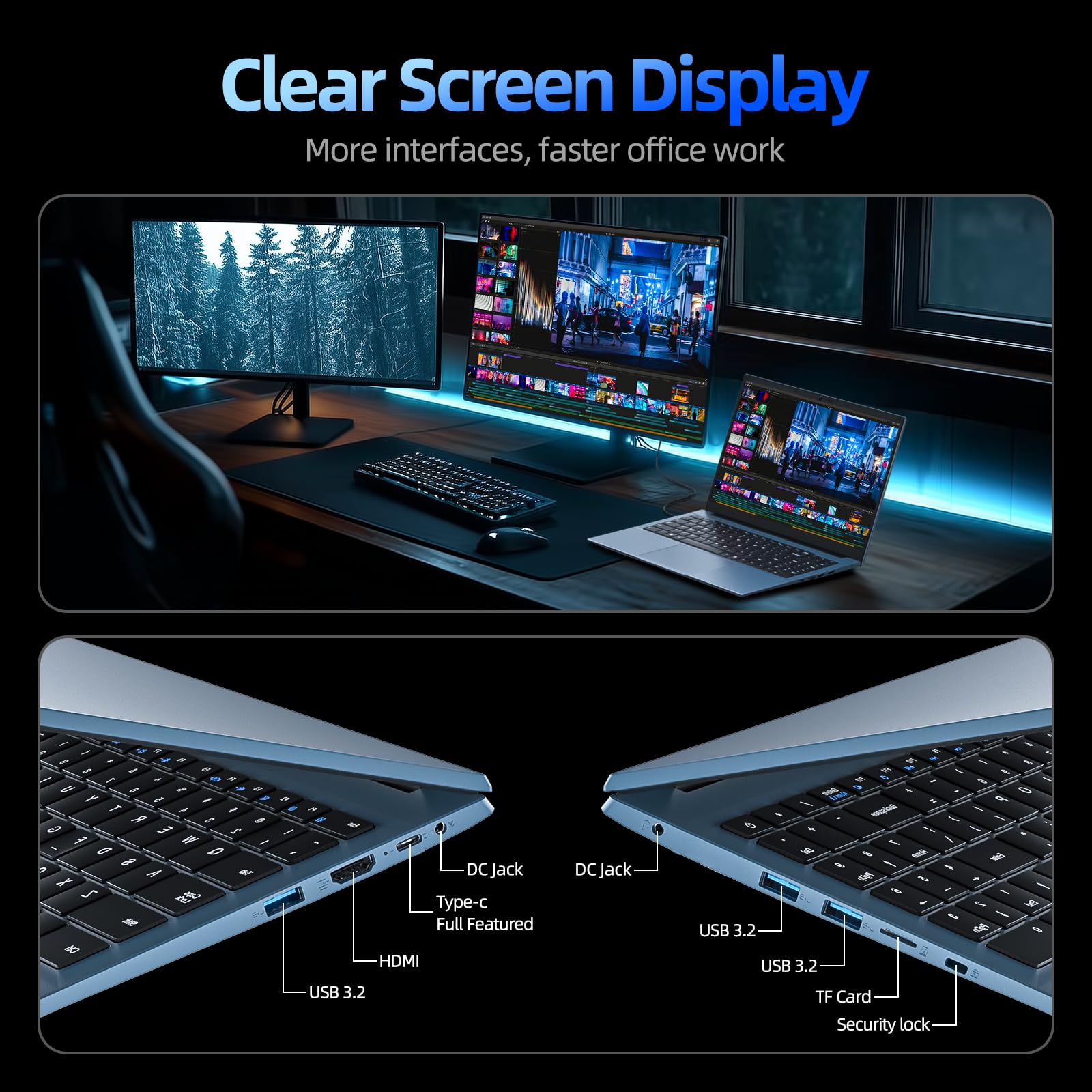 Naclud Laptop 15.6 Inch Laptops Computer, Celeron N4000 Processor, Win 11, 4GB RAM 128GB SSD, BT5.0, HDMI, Webcam, 7000mah Battery, 180° Viewing, 2.4/5G WiFi, USB 3.2, Type-C(Gray)