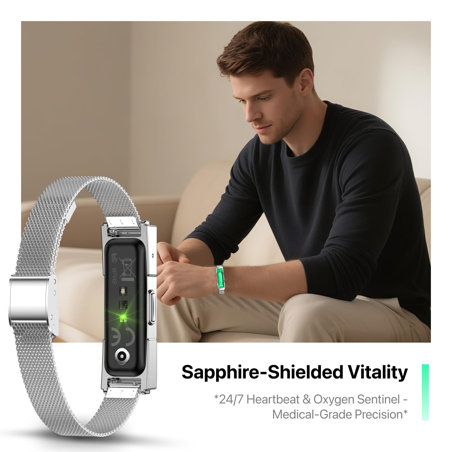 Smart Health Wristband, Wearable Activity & Fitness Tracker Band, 24/7 Sleep Tracker, All-Day Automatic Continuous Heart Rate Tracking, HRV Monitor, Blood Pressure, Stress, 2 Bands, with Free APP