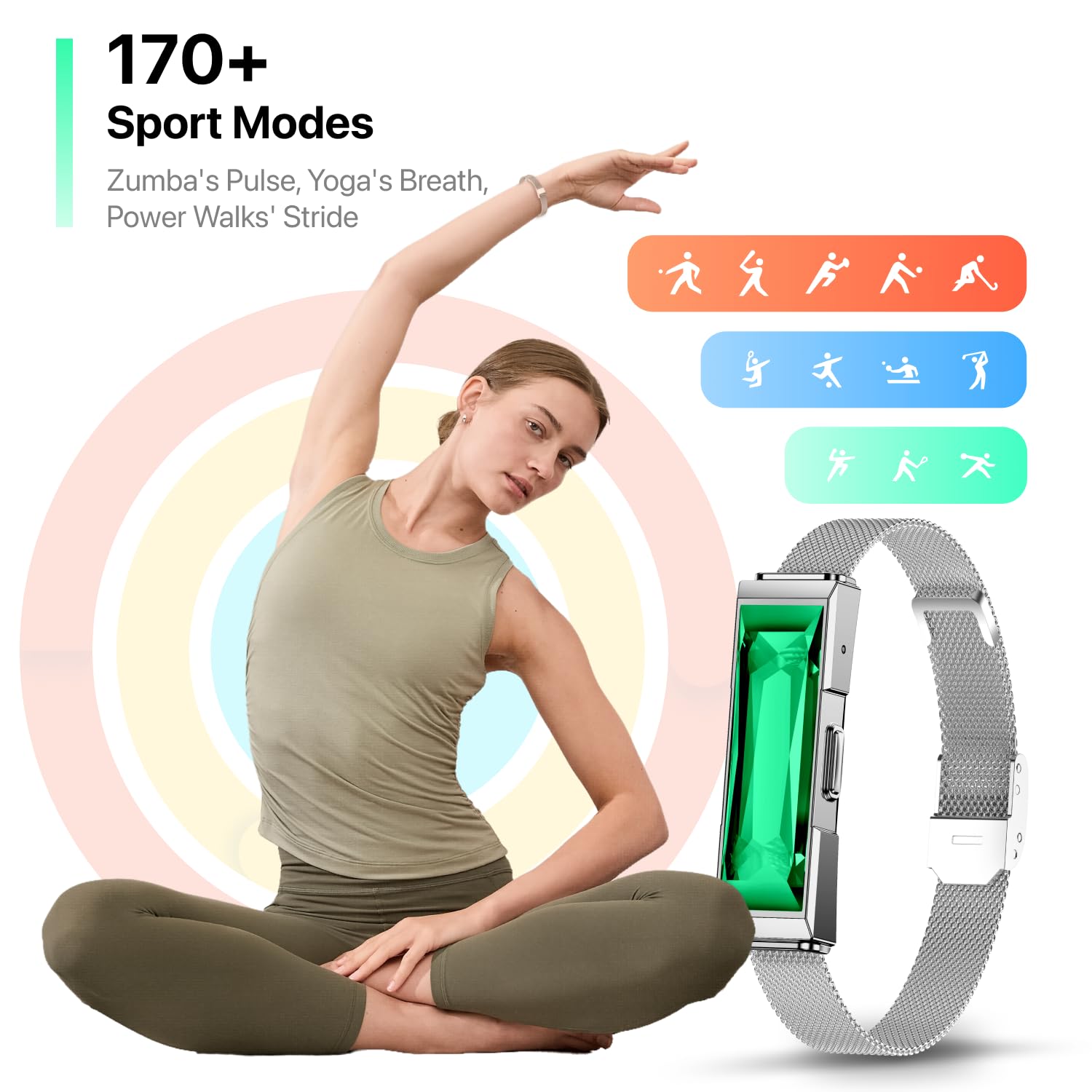 Smart Health Wristband, Wearable Activity & Fitness Tracker Band, 24/7 Sleep Tracker, All-Day Automatic Continuous Heart Rate Tracking, HRV Monitor, Blood Pressure, Stress, 2 Bands, with Free APP