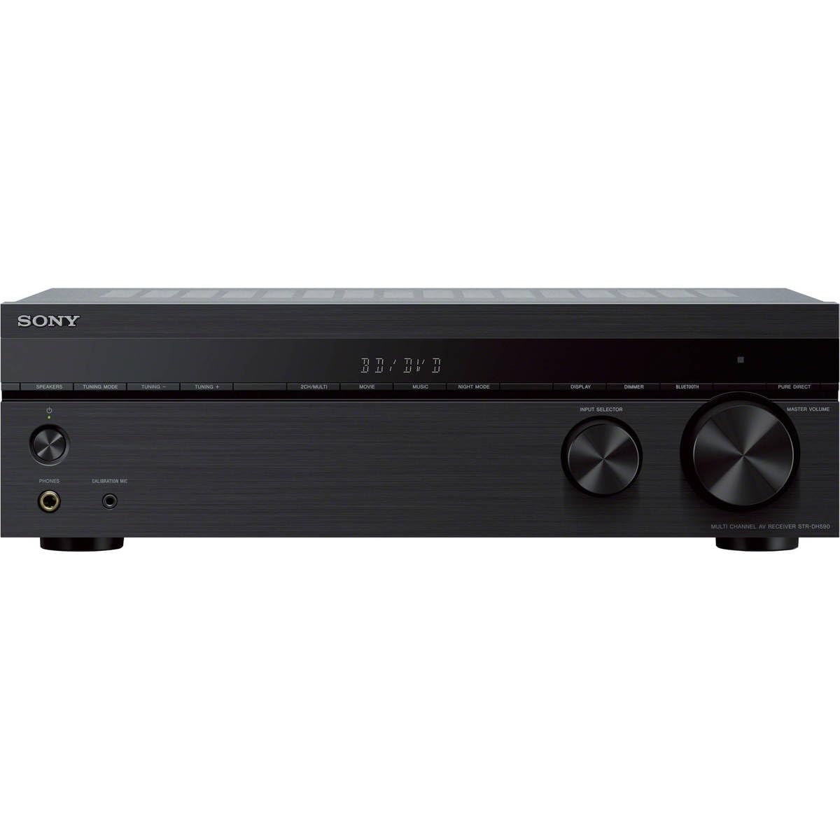 Sony STRDH590 5.2 Channel Surround Sound Home Theater Receiver: 4K HDR AV Receiver with Bluetooth, Black Bundle + H&A HDMI Cable & 100Ft 16 AWG Wire Cable + 6 Pairs Speaker Connector Banana Plugs