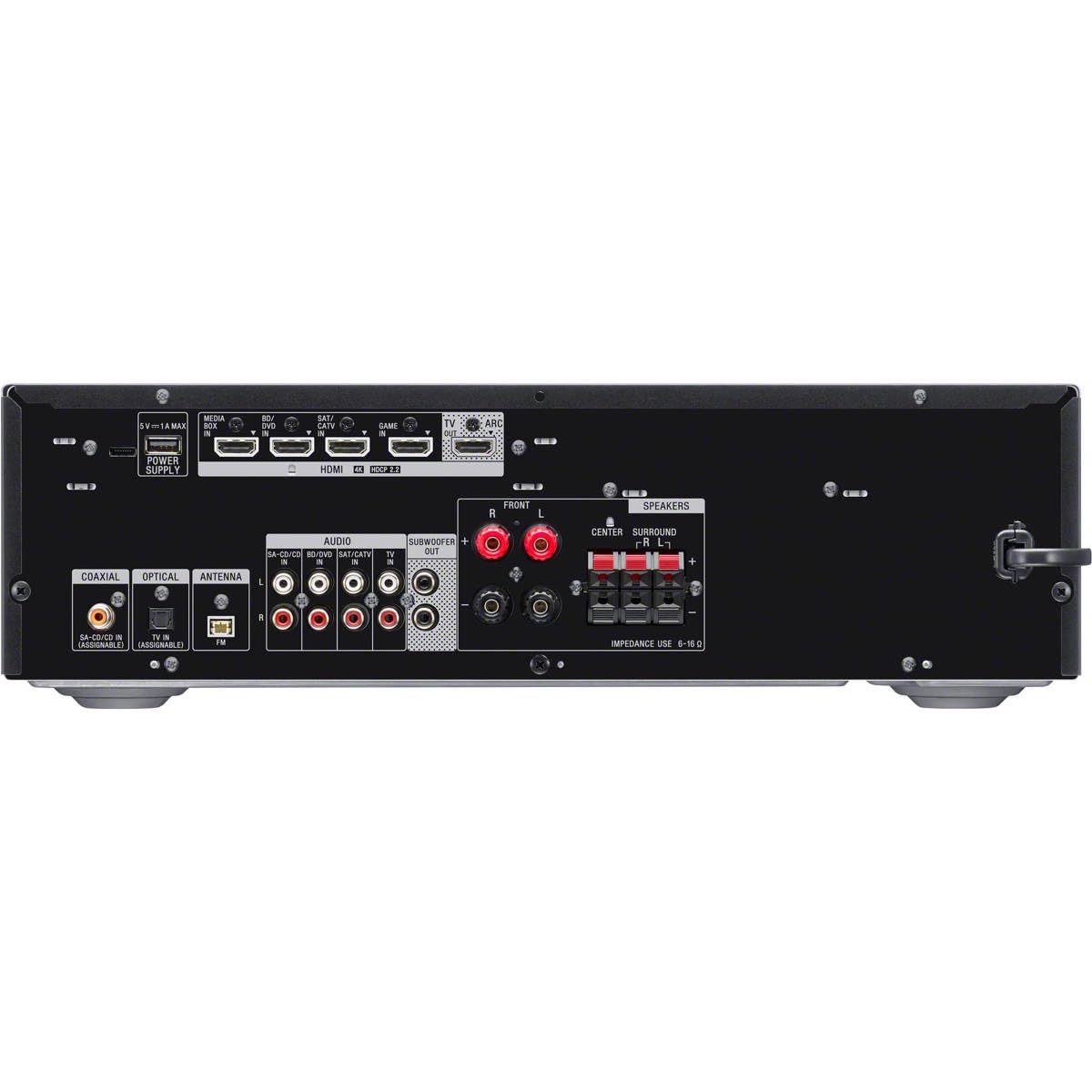 Sony STRDH590 5.2 Channel Surround Sound Home Theater Receiver: 4K HDR AV Receiver with Bluetooth, Black Bundle + H&A HDMI Cable & 100Ft 16 AWG Wire Cable + 6 Pairs Speaker Connector Banana Plugs
