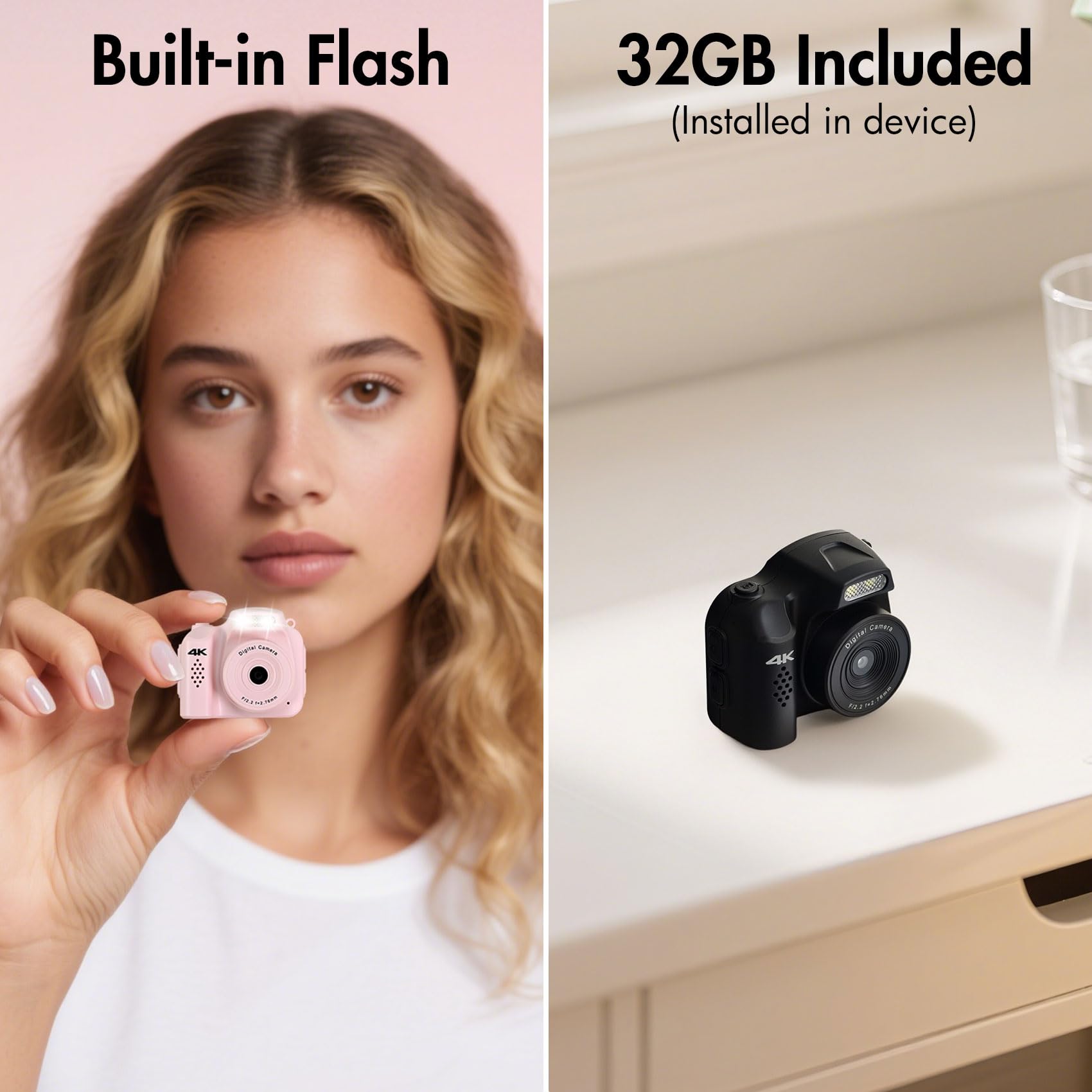 Tiny Camera with 1.54 in LCD Screen Mini Retro Digital Camera Y2K Camera 4K 32GB Card Monoreflexes Shaped CMOS Small Compact Portable Video Recorder Easy to Operate（Black）