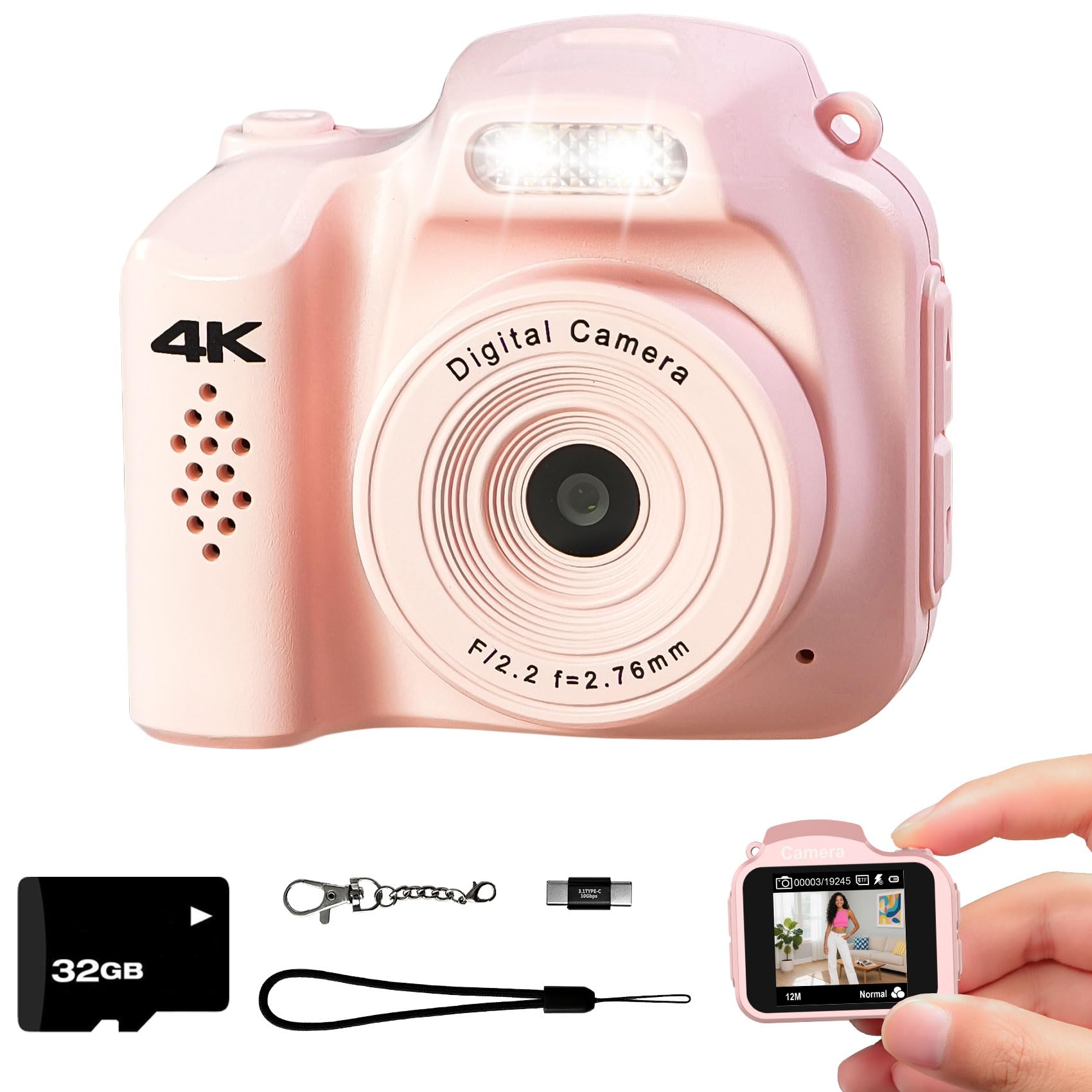 Tiny Camera with 1.54 in LCD Screen Mini Retro Digital Camera Y2K Camera 4K 32GB Card Monoreflexes Shaped CMOS Small Compact Portable Video Recorder Easy to Operate（Black）