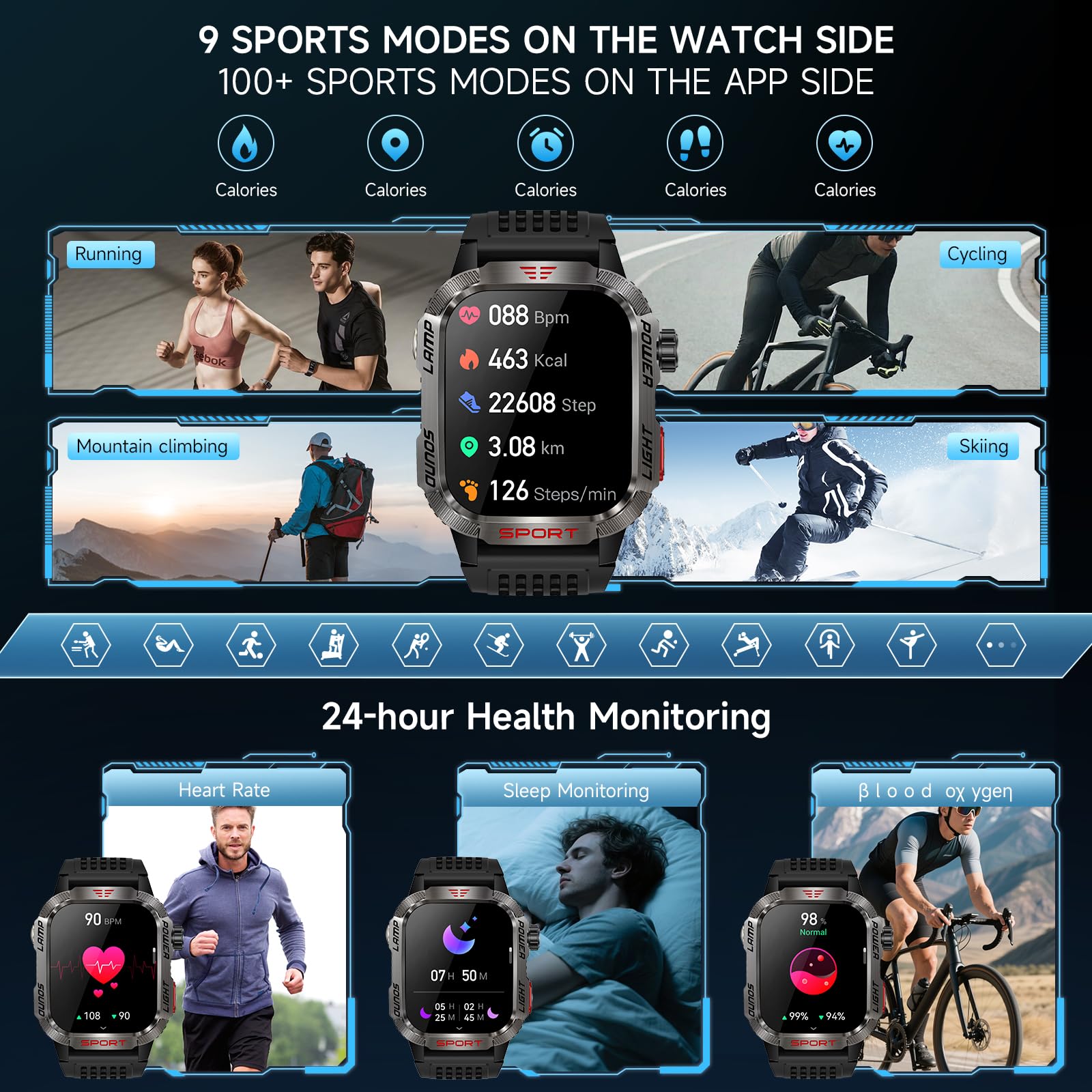 YYKY Military Smart Watches for Men - 40 Days Battery Life, Compass & Flashlight - 2.01'' HD IP68 Waterproof Smart Watch, Fitness Tracker with Call, Heart Rate, Sleep Monitor,100+ Sport Modes