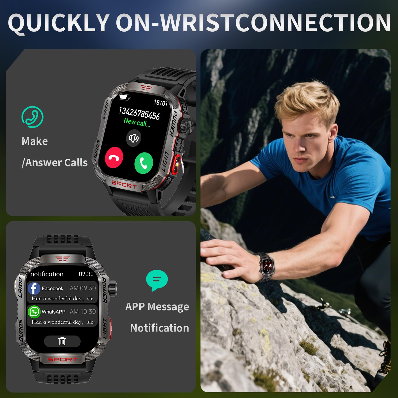 YYKY Military Smart Watches for Men - 40 Days Battery Life, Compass & Flashlight - 2.01'' HD IP68 Waterproof Smart Watch, Fitness Tracker with Call, Heart Rate, Sleep Monitor,100+ Sport Modes