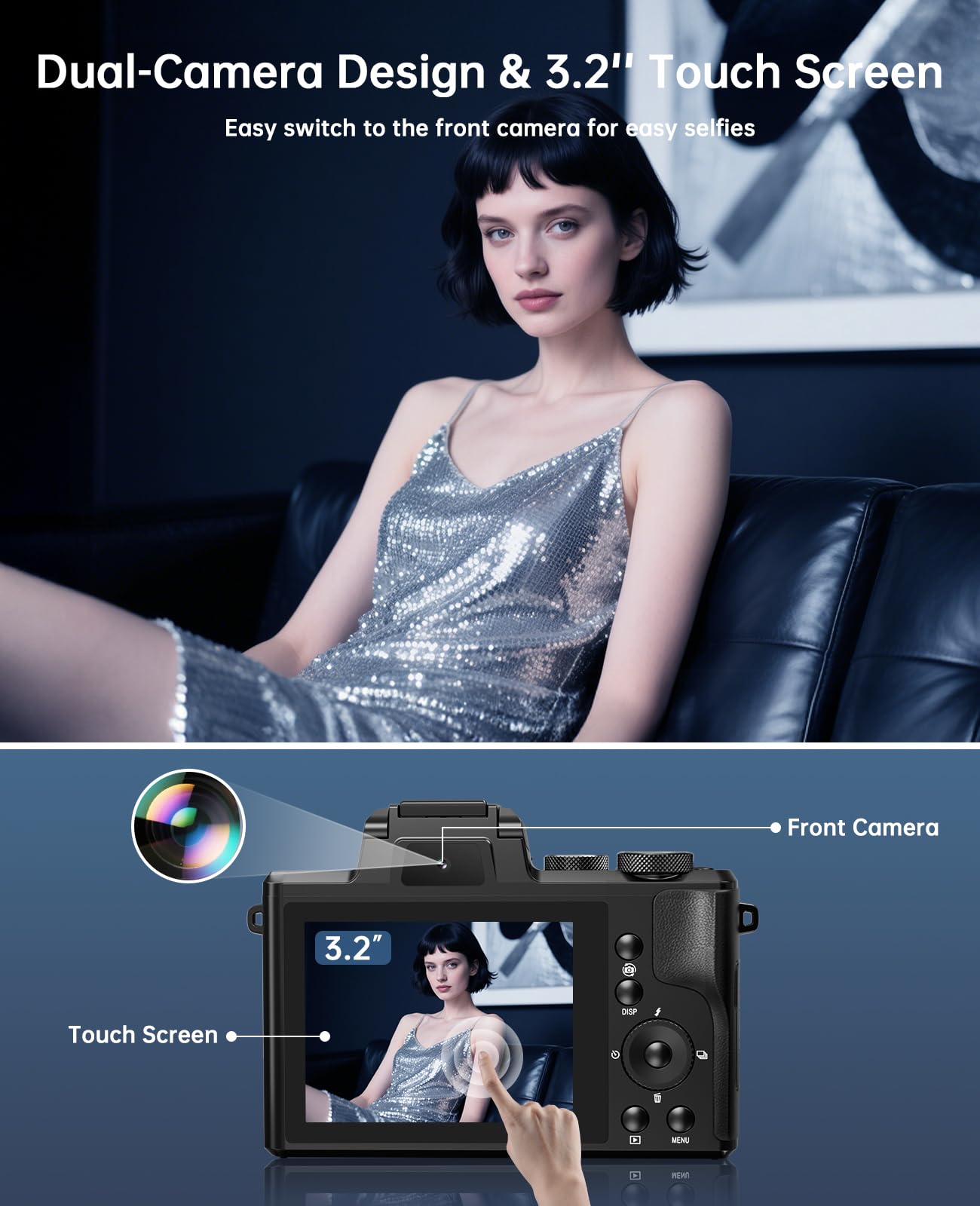 8K Digital Cameras for Photography - Autofocus 88MP WiFi Profession Camera with Dual-Lens - 16X Digital Zoom Photography Camera for YouTube with Lens Hood, Touch Screen, 2 Batteries & Charging Stand