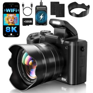 8K Digital Cameras for Photography – Autofocus 88MP WiFi Profession Camera with Dual-Lens – 16X Digital Zoom Photography Camera for YouTube with Lens Hood, Touch Screen, 2 Batteries & Charging Stand