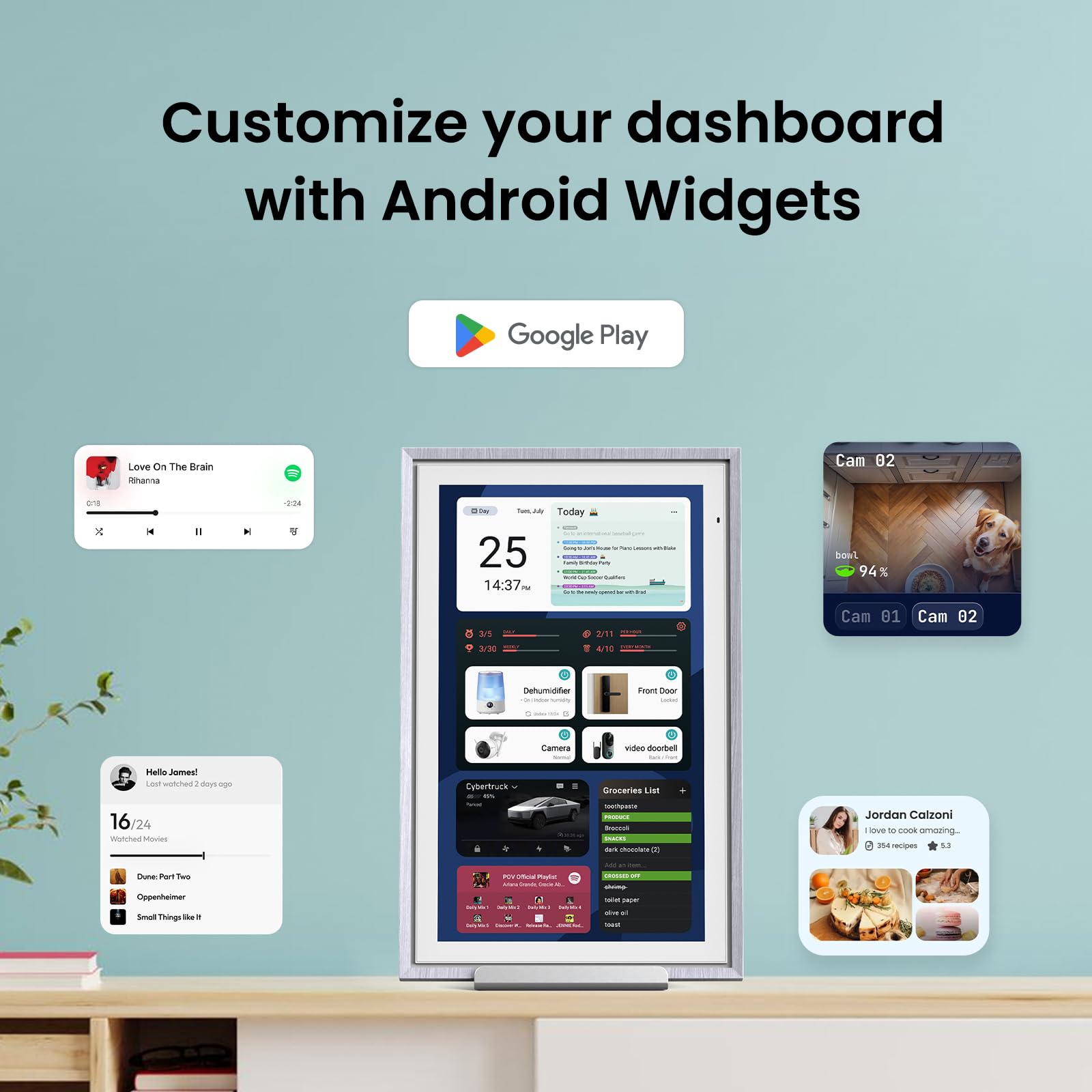 ApoloSign 15.6-inch Digital Calendar: Dual Mode Calendar with Google Play & Multi-calendar Sync, Electronic Planner & Chore Chart, Smart Touchscreen, Interactive Display for Family Schedules (Teak, 15.6