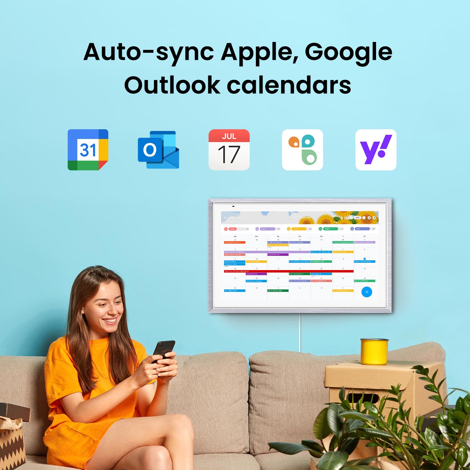 ApoloSign 15.6-inch Digital Calendar: Dual Mode Calendar with Google Play & Multi-calendar Sync, Electronic Planner & Chore Chart, Smart Touchscreen, Interactive Display for Family Schedules (Teak, 15.6