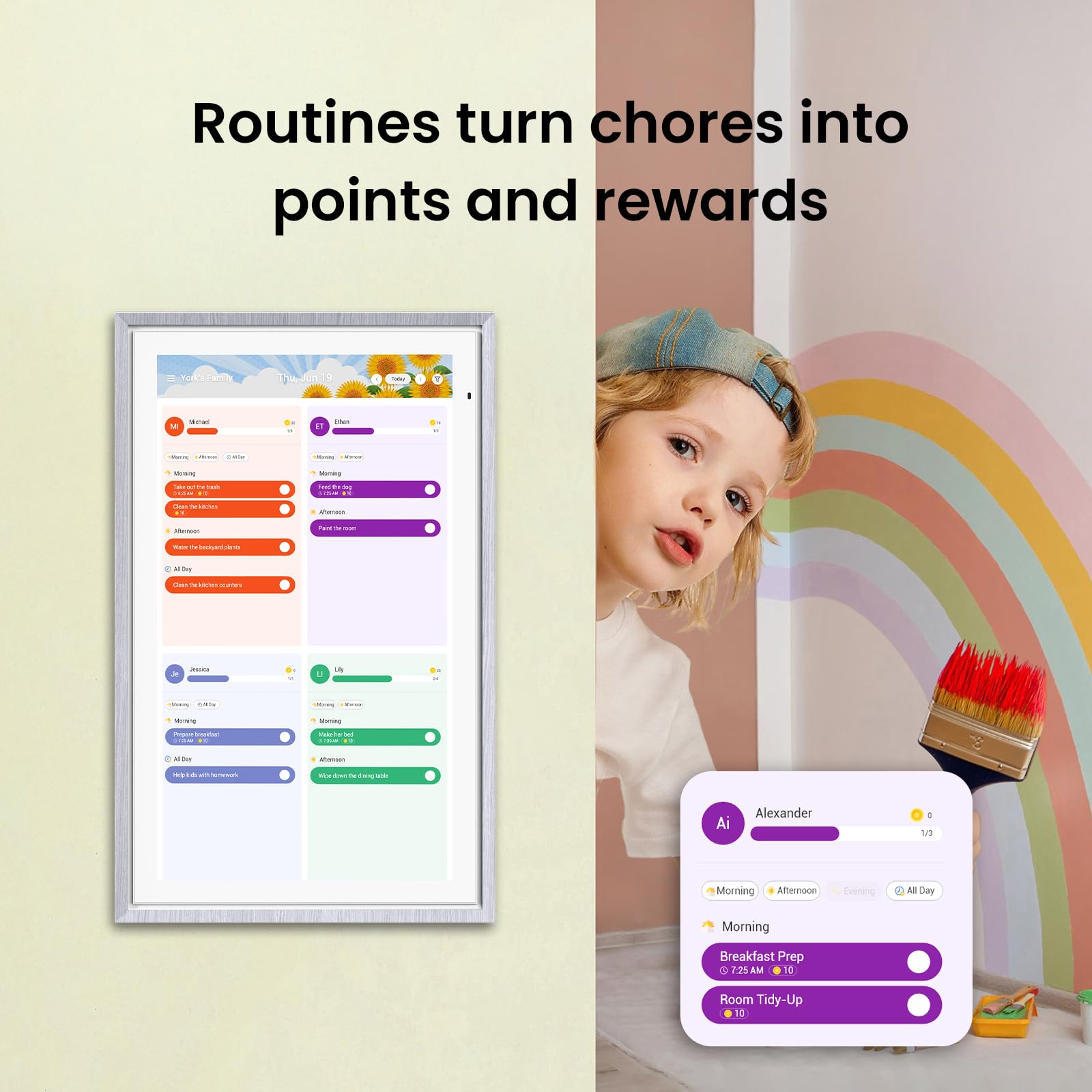 ApoloSign 15.6-inch Digital Calendar: Dual Mode Calendar with Google Play & Multi-calendar Sync, Electronic Planner & Chore Chart, Smart Touchscreen, Interactive Display for Family Schedules (Teak, 15.6
