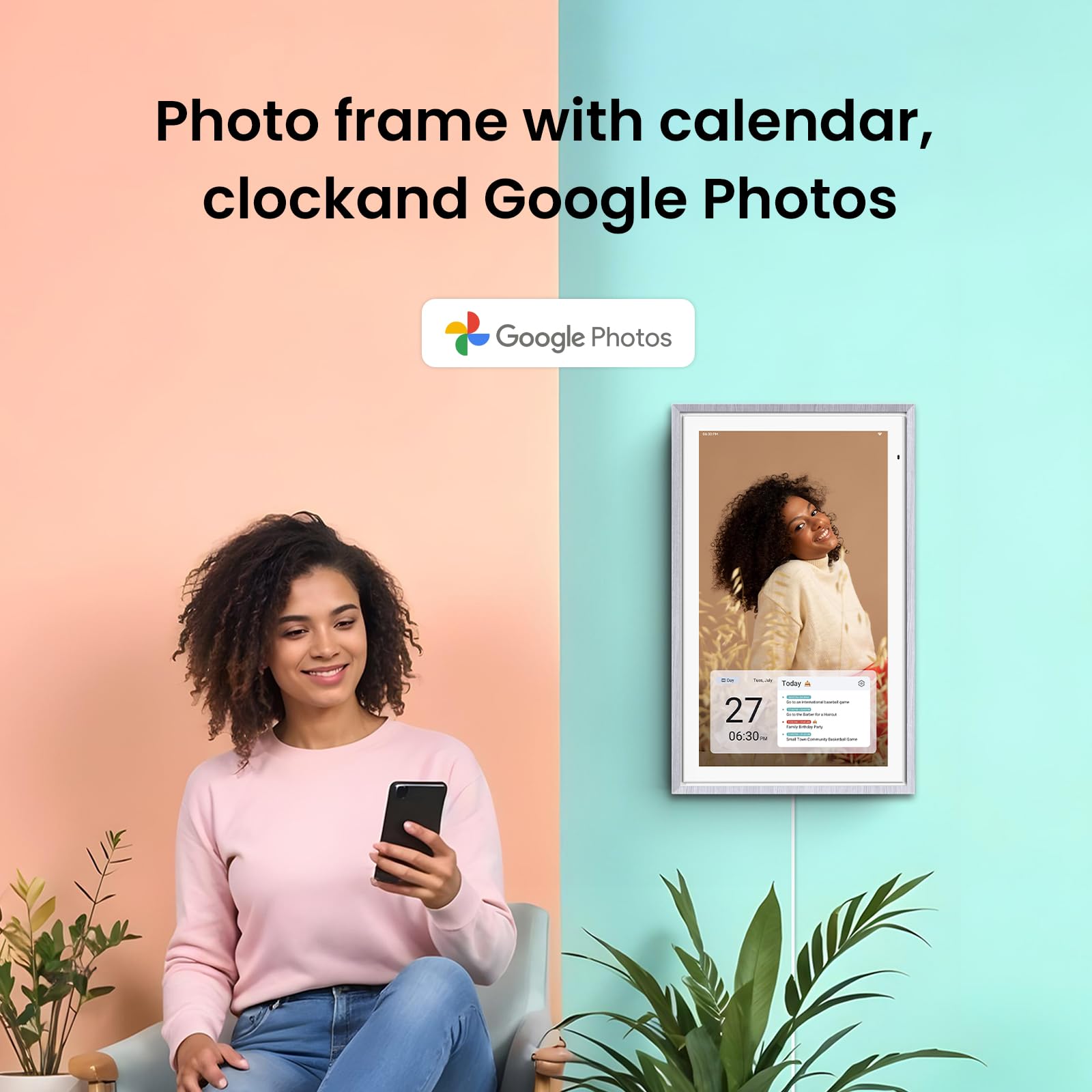 ApoloSign 15.6-inch Digital Calendar: Dual Mode Calendar with Google Play & Multi-calendar Sync, Electronic Planner & Chore Chart, Smart Touchscreen, Interactive Display for Family Schedules (Teak, 15.6