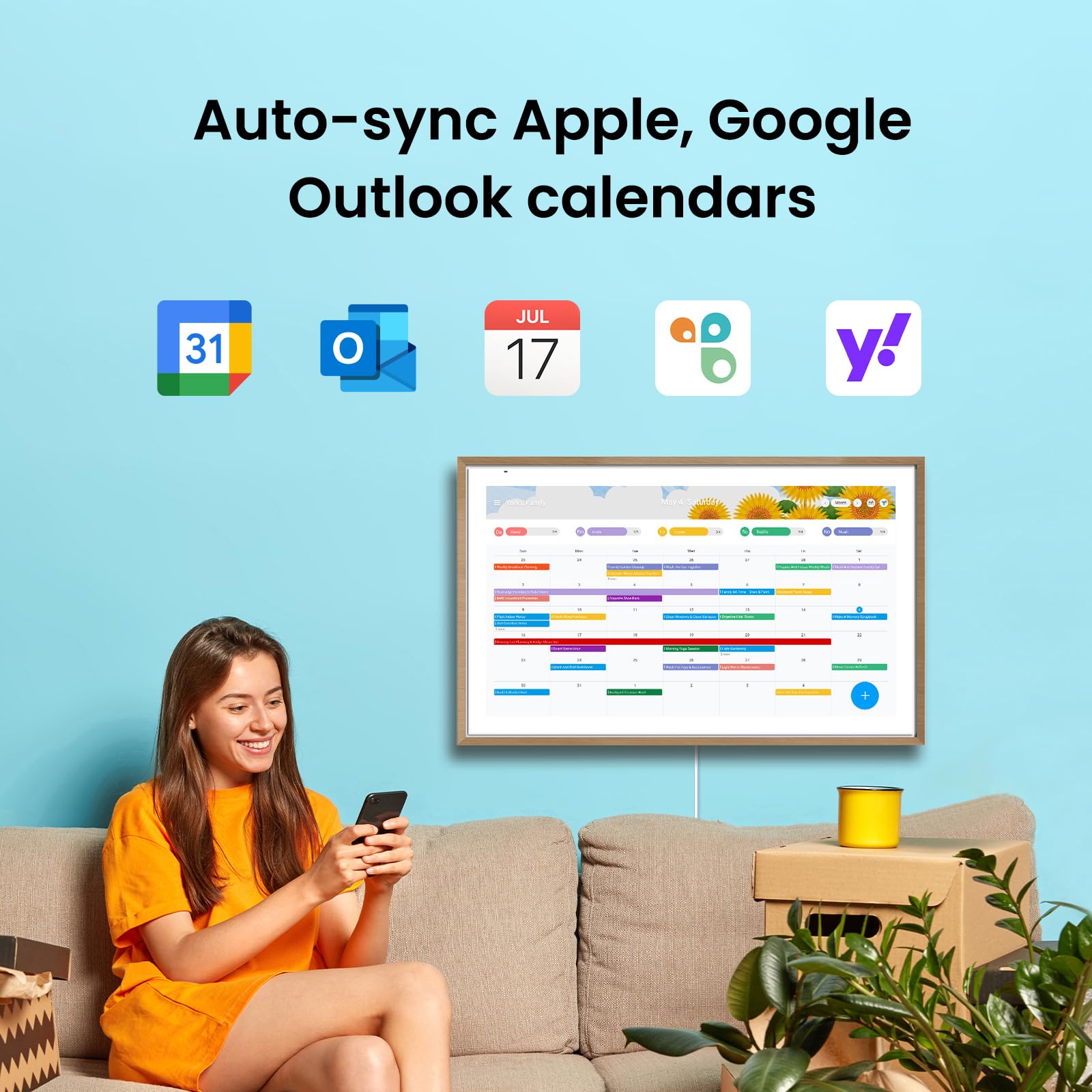 ApoloSign Digital Calendar: Electronic CalendarSmart Touchscreen Interactive Display for ChoreChart, Family Schedules Planner, Supports All Appsvia Google Play (Teak Wood)