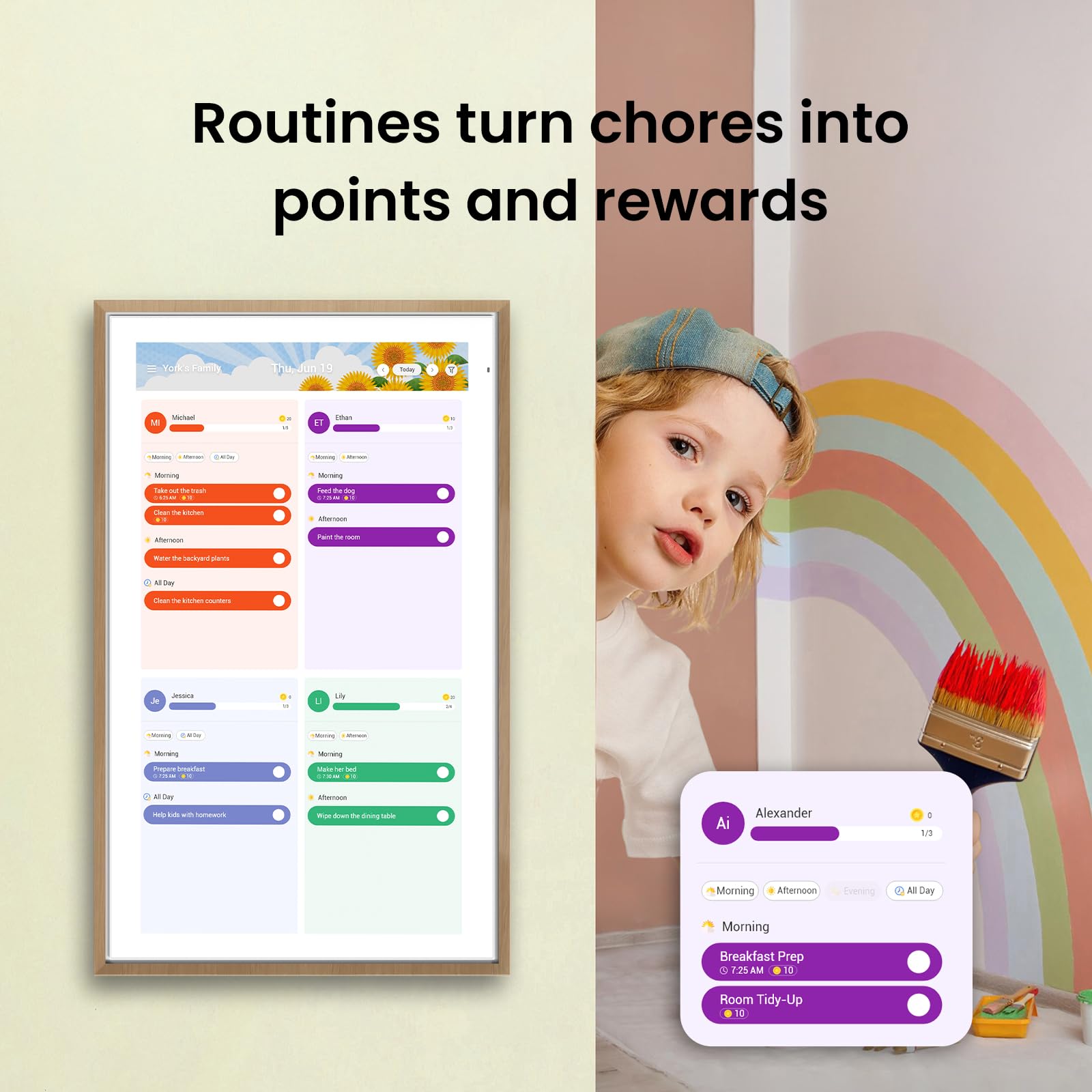 ApoloSign Digital Calendar: Electronic CalendarSmart Touchscreen Interactive Display for ChoreChart, Family Schedules Planner, Supports All Appsvia Google Play (Teak Wood)