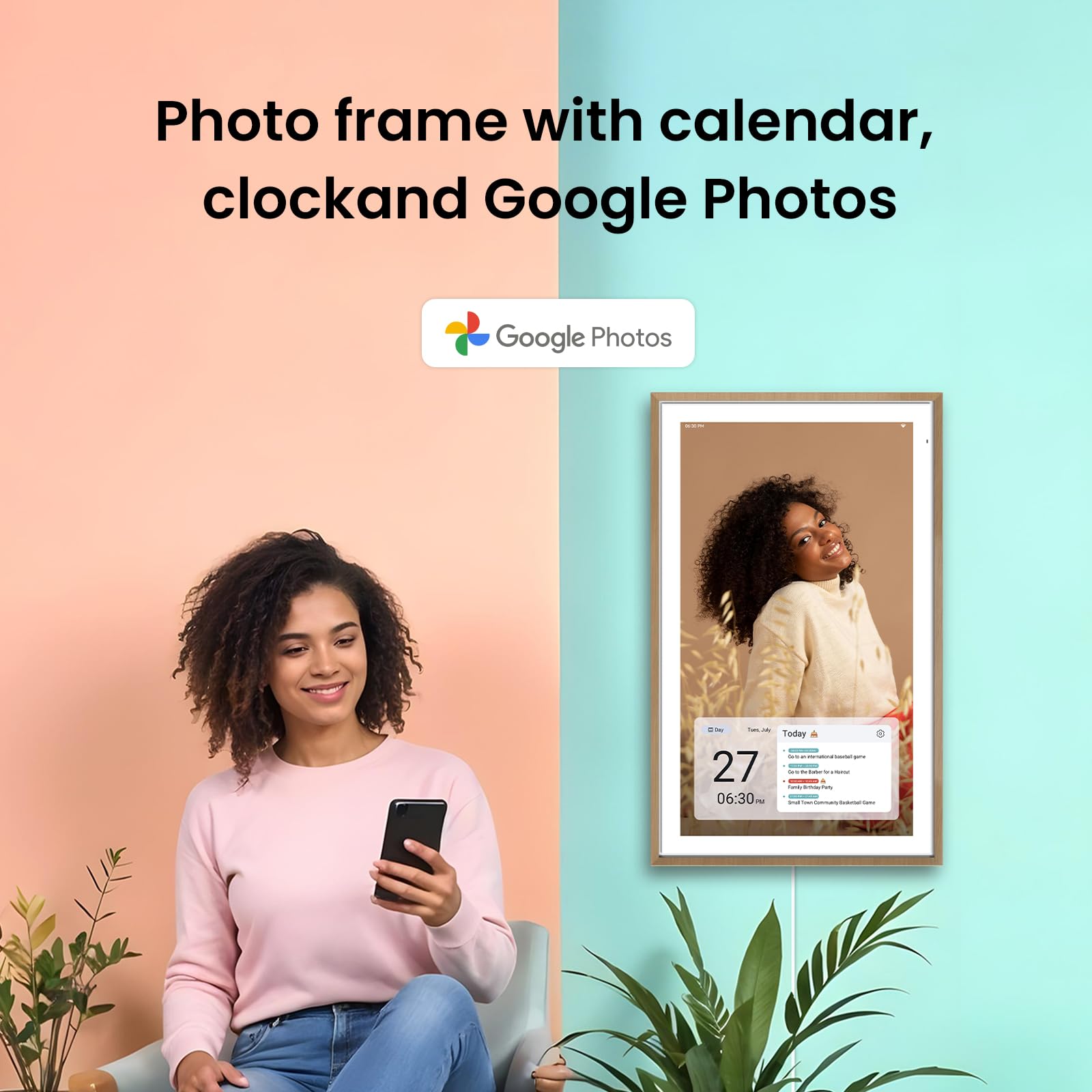ApoloSign Digital Calendar: Electronic CalendarSmart Touchscreen Interactive Display for ChoreChart, Family Schedules Planner, Supports All Appsvia Google Play (Teak Wood)