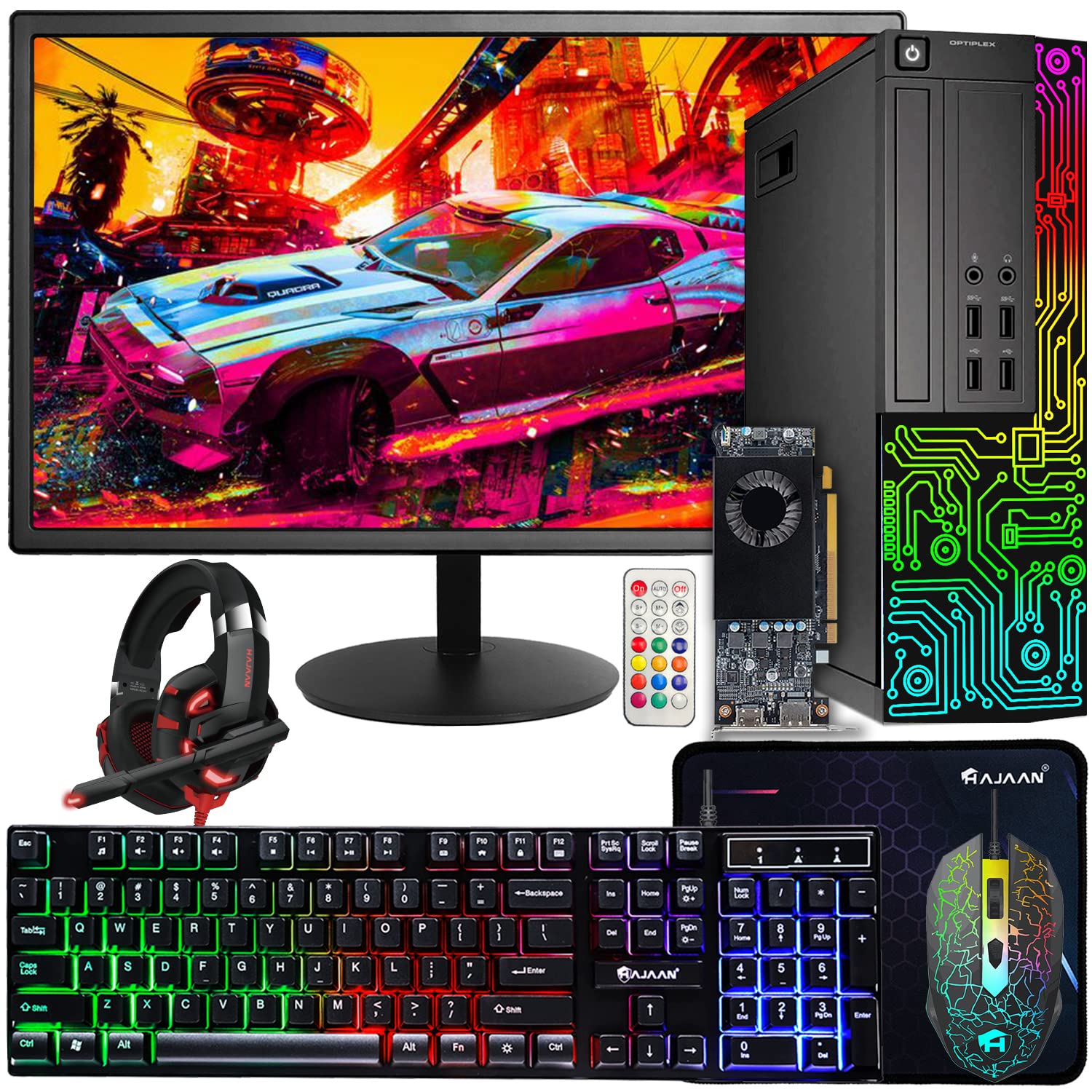 Dell OptiPlex Desktop RGB Computer PC, Intel Core i7 Quad-Core Processor, 16GB RAM, 512GB SSD, 24 Inch HDMI Monitor, RGB Keyboard Mouse and Headset, WiFi, Windows 11 Pro (Renewed)