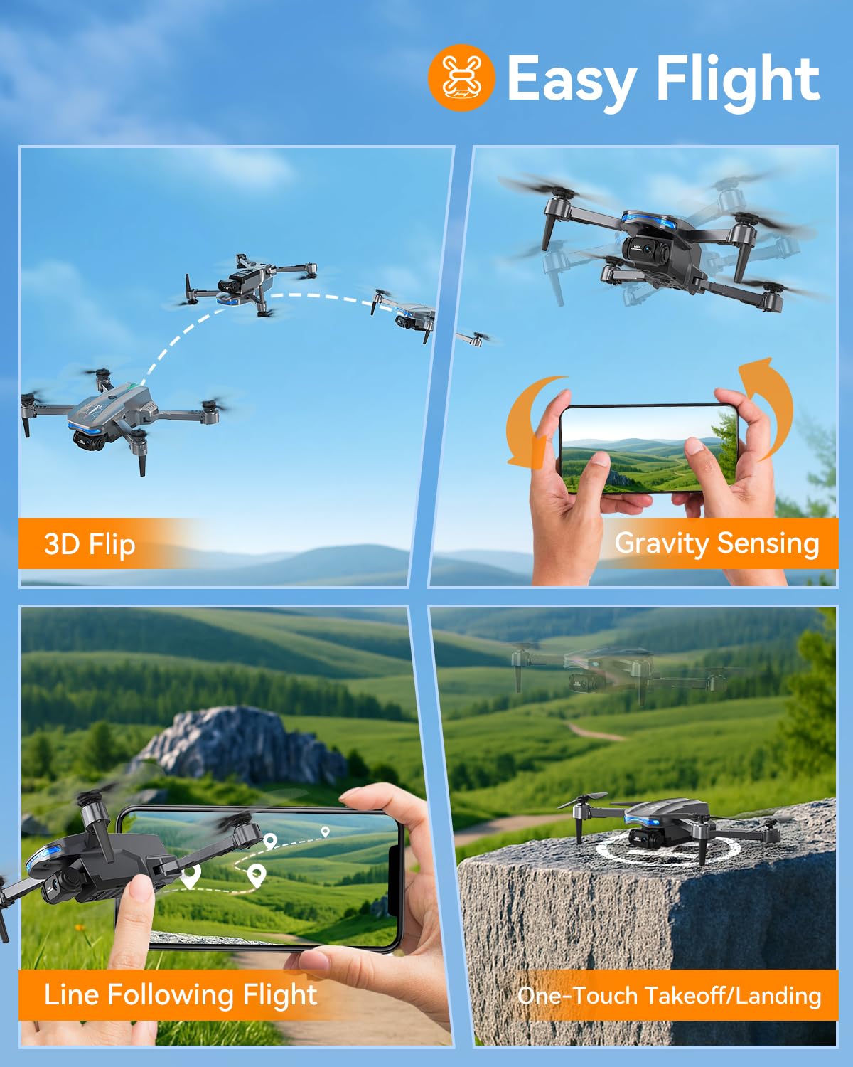 FERIETELF T29 Drone with Camera for Kids - Foldable Mini Drones for Beginners or Adults, 1080P HD RC Quadcopter, w/2 Batteries and Storage Case, Toy for Boys Girls