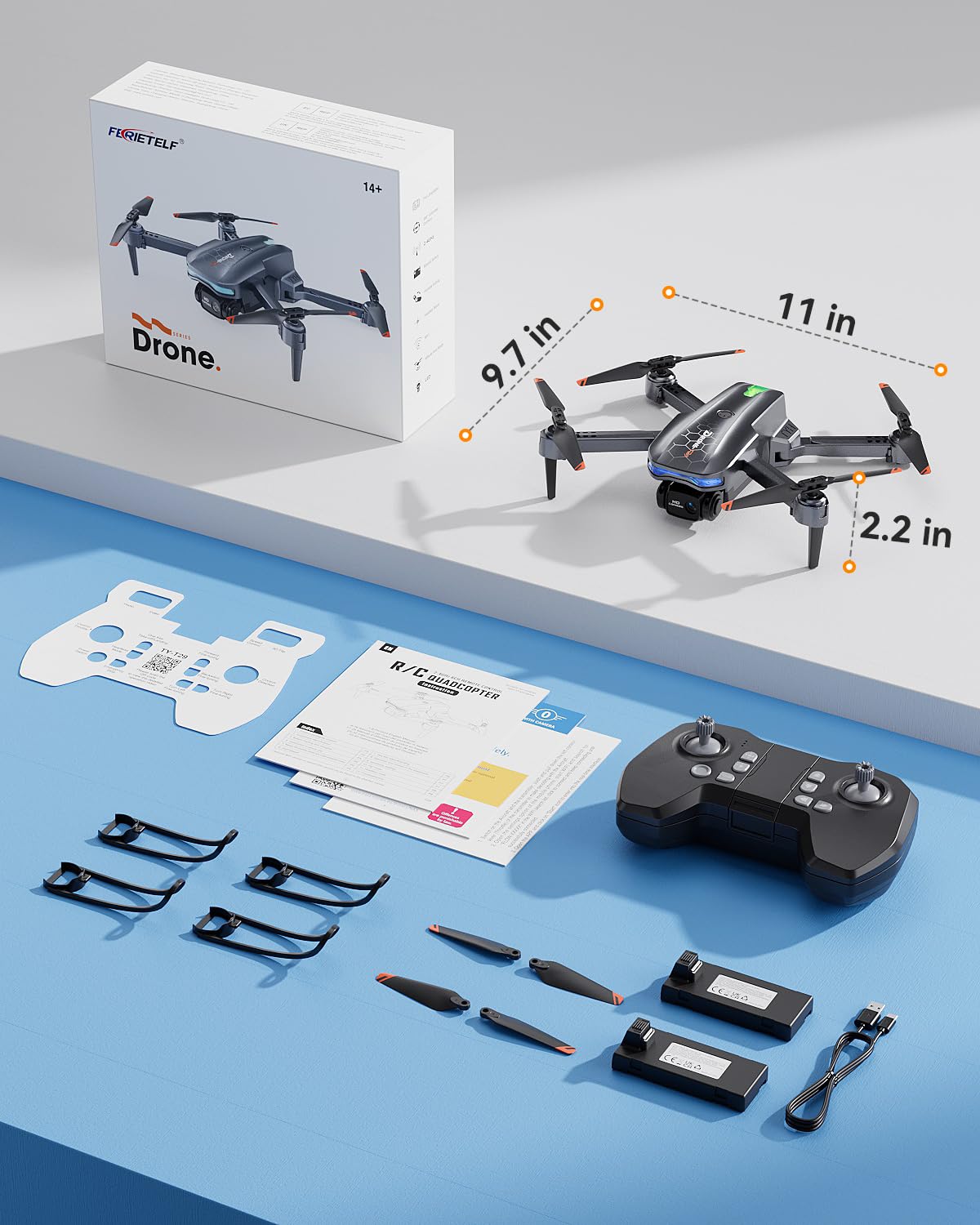 FERIETELF T29 Drone with Camera for Kids - Foldable Mini Drones for Beginners or Adults, 1080P HD RC Quadcopter, w/2 Batteries and Storage Case, Toy for Boys Girls