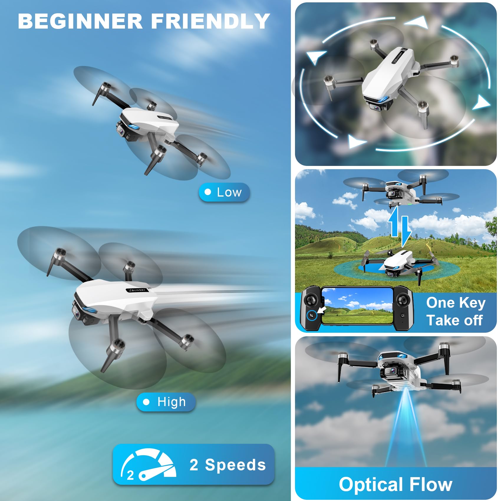 GPS Drone with Camera for Adults, 2K HD GPS Drones with Auto Return, Follow Me, Circle Fly, Waypoint Fly, Optical Flow, Brushless Motor, Foldable 5G Transmission FPV Quadcopter