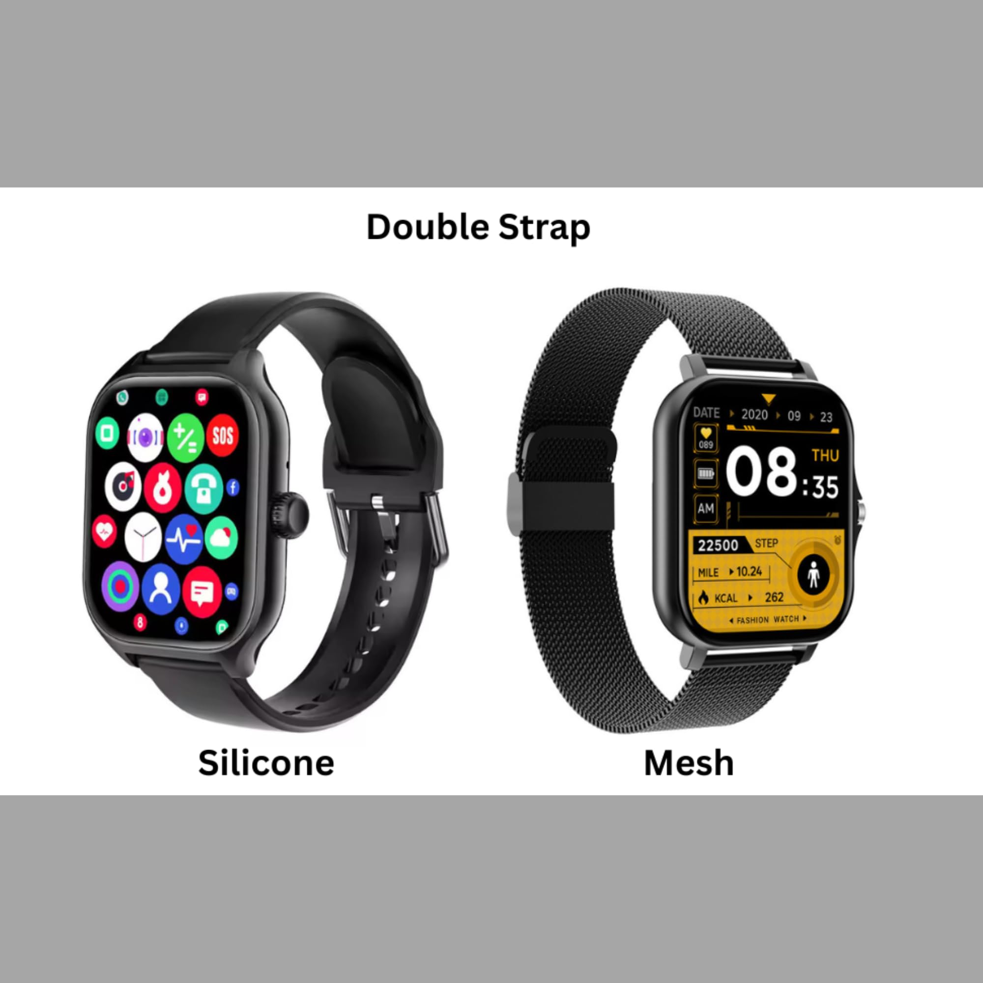 Harper Smart Watch for Men Women, Two Straps (Silicone+mesh) 2.01