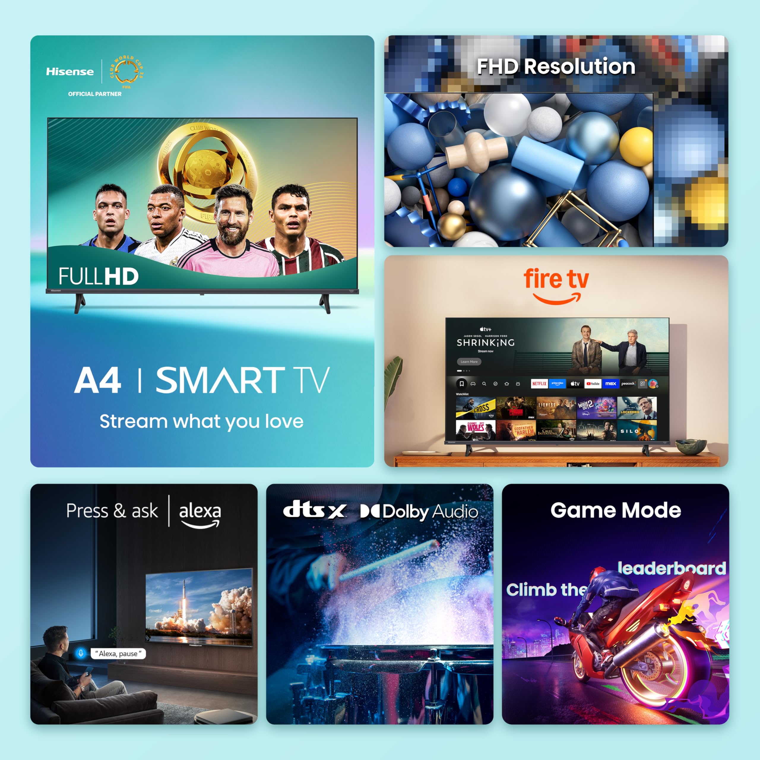 Hisense 32-Inch Class A4 Series HD Smart Fire TV (32A4HNF) - Full Array LED, HDR10, DTS Virtual: X, Slim Bezel Design, Alexa Built-in