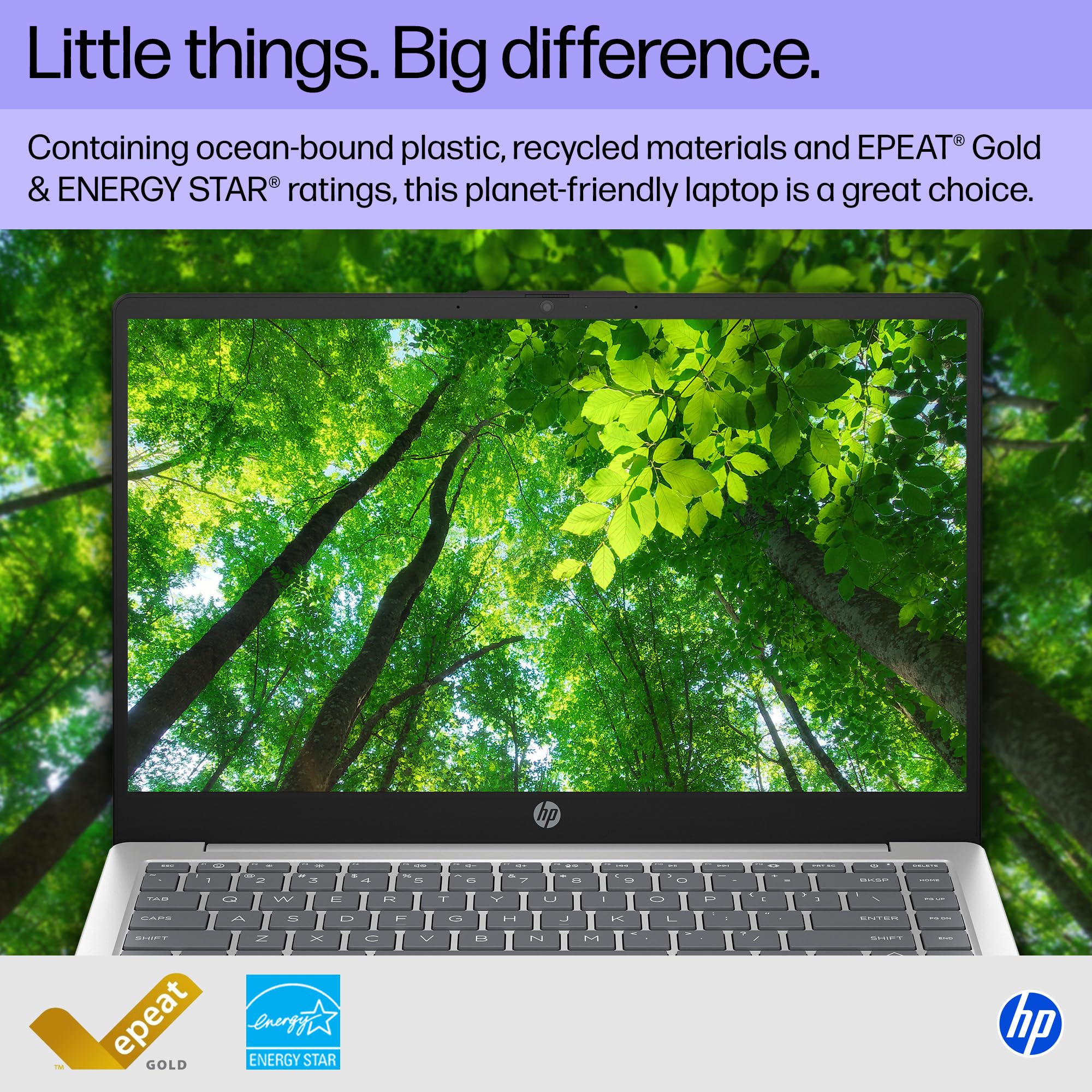 HP 14 inch Laptop, HD Display, Intel Core i3-N305, 8 GB RAM, 256 GB SSD, Intel UHD Graphics, Windows 11 Home in S Mode, Natural Silver, 14-ep0299nr