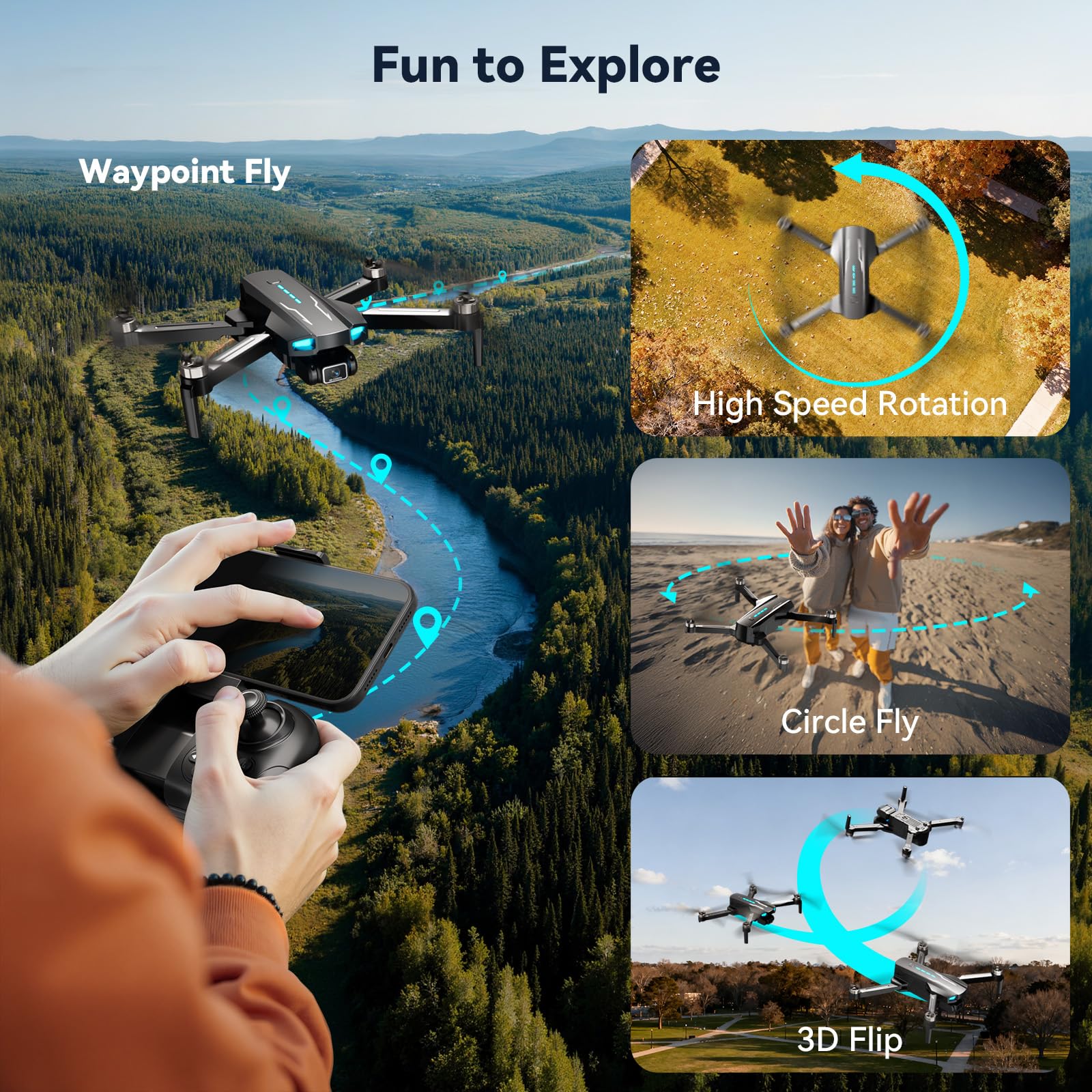 MCJDHJJ Drone with Camera for Adults, Kids and Beginners, 1080P HD FPV, Brushless Motor Quadcopter, Waypoint Fly, 360°Flip, Headless Mode, Altitude Hold, Optical Flow, RTF Foldable with Carrying Case