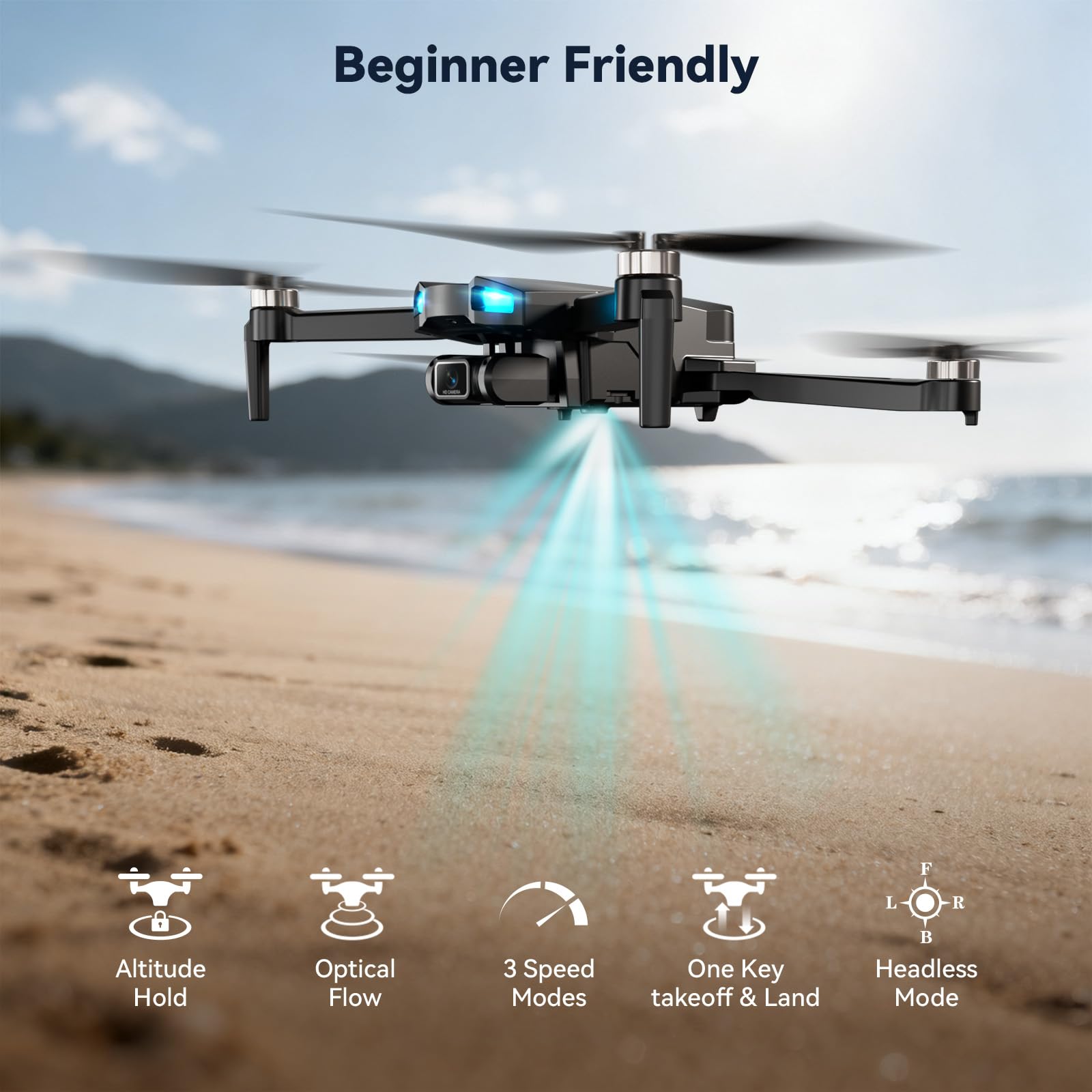 MCJDHJJ Drone with Camera for Adults, Kids and Beginners, 1080P HD FPV, Brushless Motor Quadcopter, Waypoint Fly, 360°Flip, Headless Mode, Altitude Hold, Optical Flow, RTF Foldable with Carrying Case