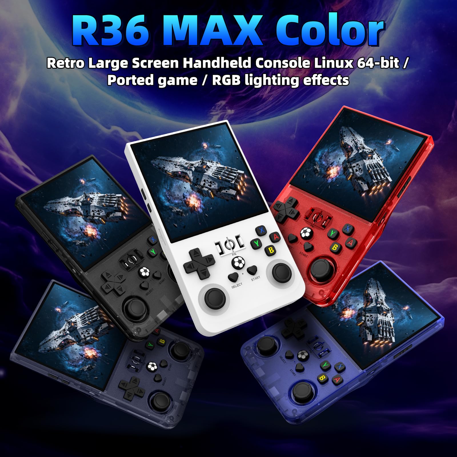R36MAX Retro Handheld Games Console, Retro Game Console with 4.0 inch IPS HD Screen, Video Game Consoles with 64GB Memory, Portable Gaming Player for Travel, Gift for Teen or Partner, Blcak