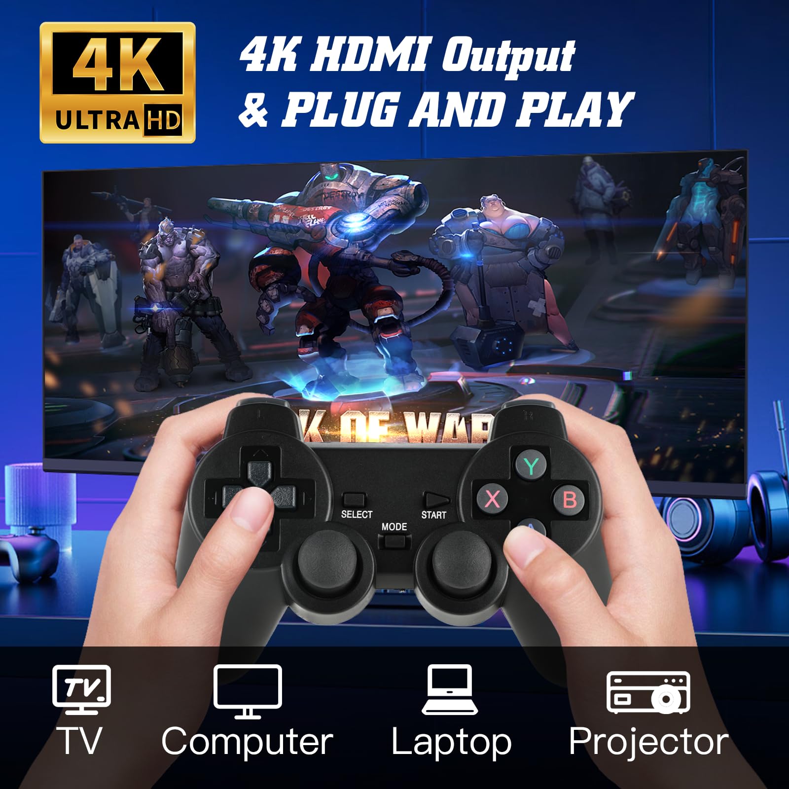 Retro Game Console, Wireless Retro Game Console, Built-in 9 Emulators, 4K HDMI Output, Dual 2.4GHz, Built-in 24500 Games, Plug and Play Video Games, Deep Black