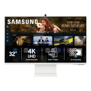SAMSUNG 32” Smart Monitor M8 (M80F) 4K UHD Display, Samsung Vision AI, Smart TV Apps, Gaming Hub, USB-C, HDMI and USB-A, White, LS32FM803UNXZA, 2025