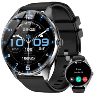 Smart Watches for Men Women, 1.43″ AMOLED Display Smartwatch with 7-Day Battery, 120+ Sport Modes, Bluetooth Calls, Heart Rate/Sleep Monitor, IP68 Waterproof for iPhone Android Compatible (Black)