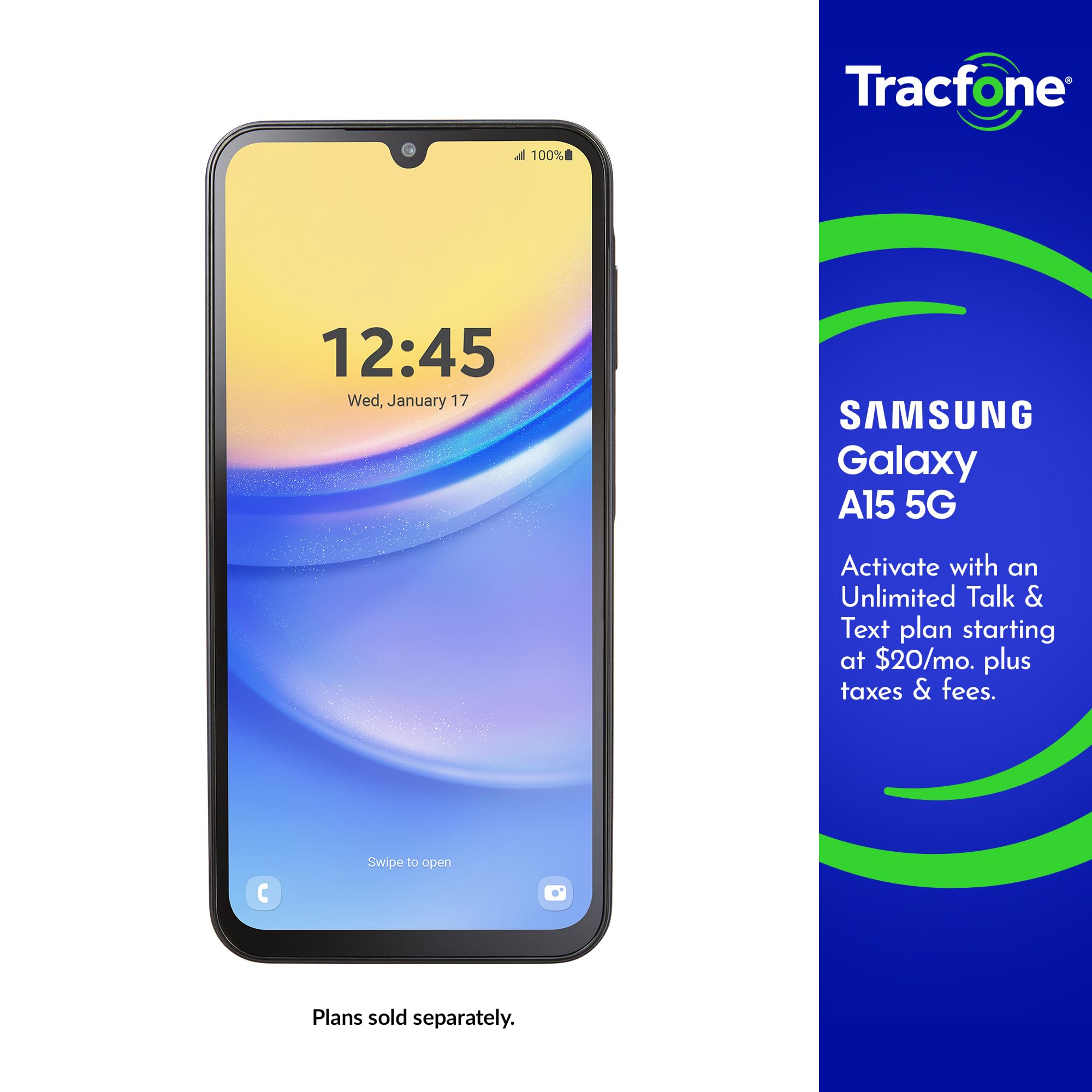 TracFone [Activation Promotion] Samsung A15 5G Locked Prepaid Smartphone, 64GB, Black - Includes $20 Unlimited Talk, Text, & 4GB Data 30-Day Plan
