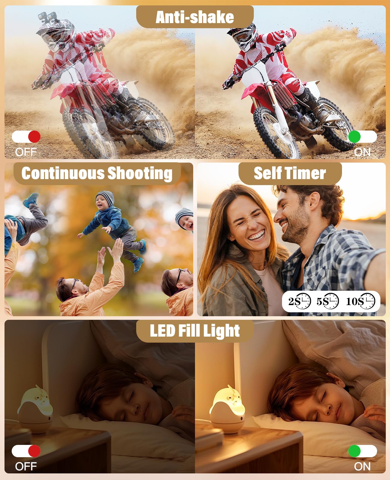 2025 New Digital Camera, 56MP FHD 1080P for Kids with 16x Digital Zoom Anti Shake, Face Detect, Smile Capture, 32GB TF Card, Battery, Lanyard, a Great Gift for Boys & Girls（Black）