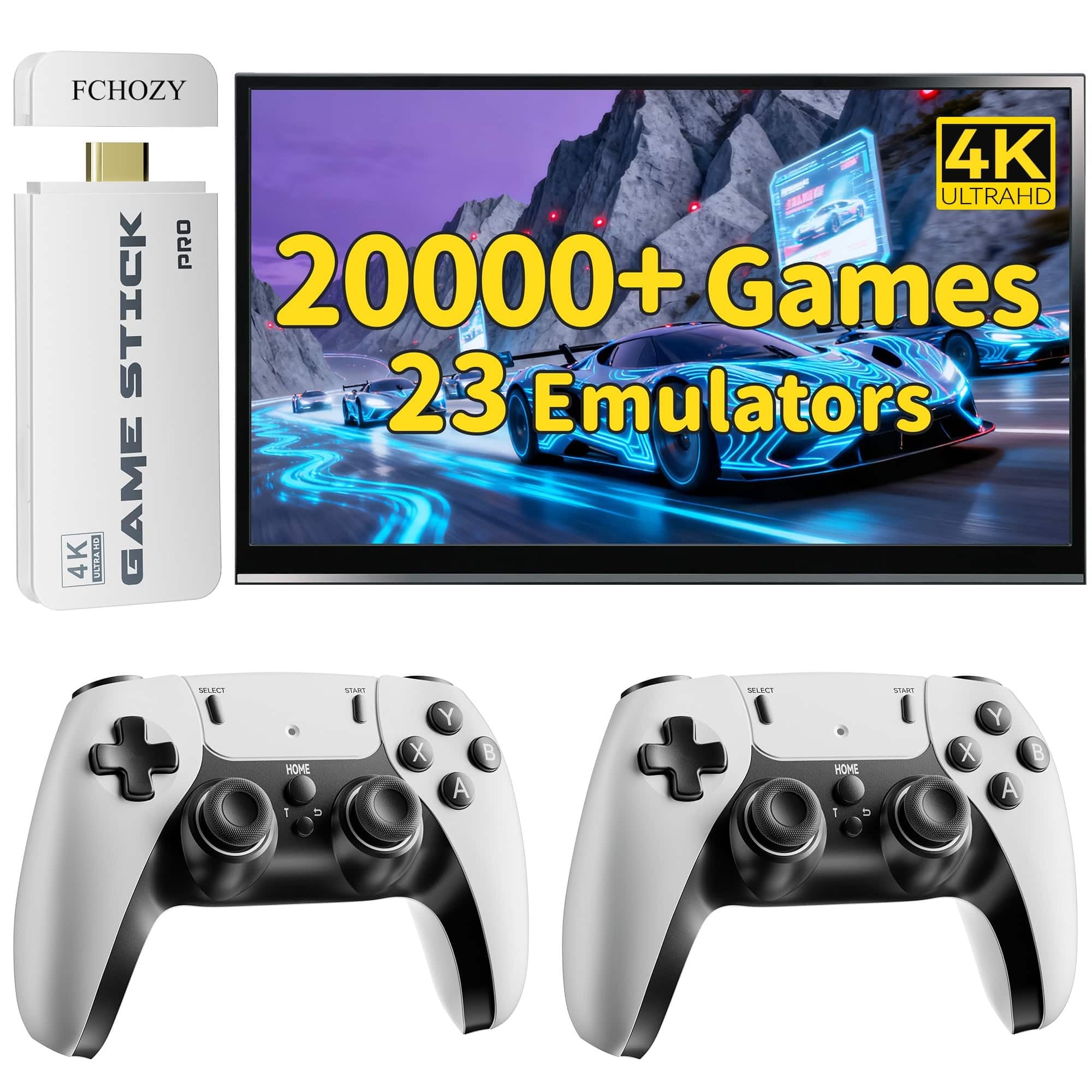 2026 Retro Gaming Console, 20K+ Classic Games, 23 Emulators, 4K HDMI Game Stick with Upgraded Dual 2.4G Wireless Controllers 64GB, Plug-and-Play Video Game Console for TV (White)
