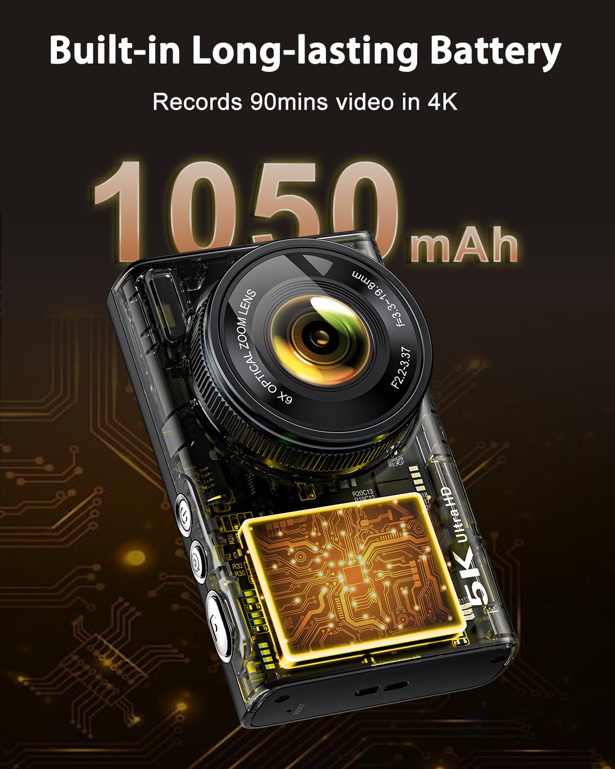 5K Digital Camera for Photography with 6X Optical Zoom, Autofocus 96MP Vlogging Camera for YouTube Video with Dual-Lens, Compact Point and Shoot Travel Cameras for Beginners with 64GB Card & Flash