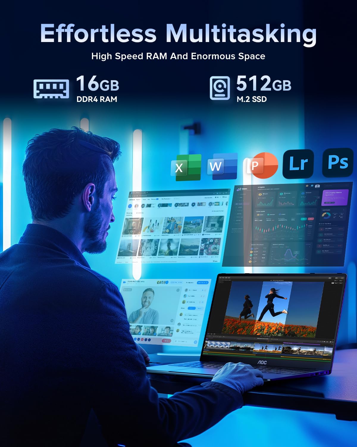 AOC 2025 Laptop, 15.6 inch FHD Screen Laptop Computer, Work Laptops with Intel N95 Processor Laptop 16GB RAM, 512GB SSD, Windows 11 Laptop Computer, Light&Thin, Metal Shell, Webcam, Type-C, USB 3.2