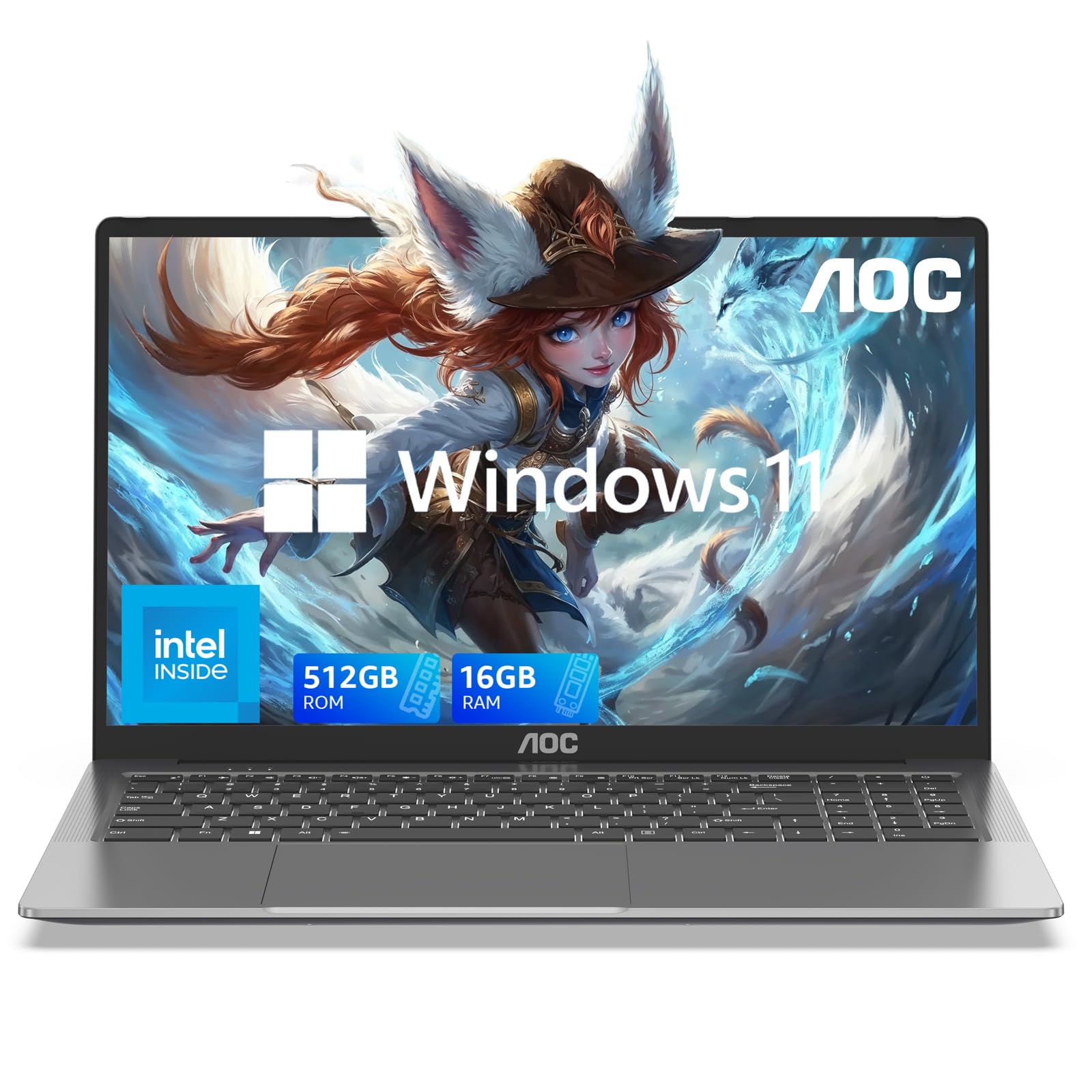 AOC 2025 Laptop, 15.6 inch FHD Screen Laptop Computer, Work Laptops with Intel N95 Processor Laptop 16GB RAM, 512GB SSD, Windows 11 Laptop Computer, Light&Thin, Metal Shell, Webcam, Type-C, USB 3.2