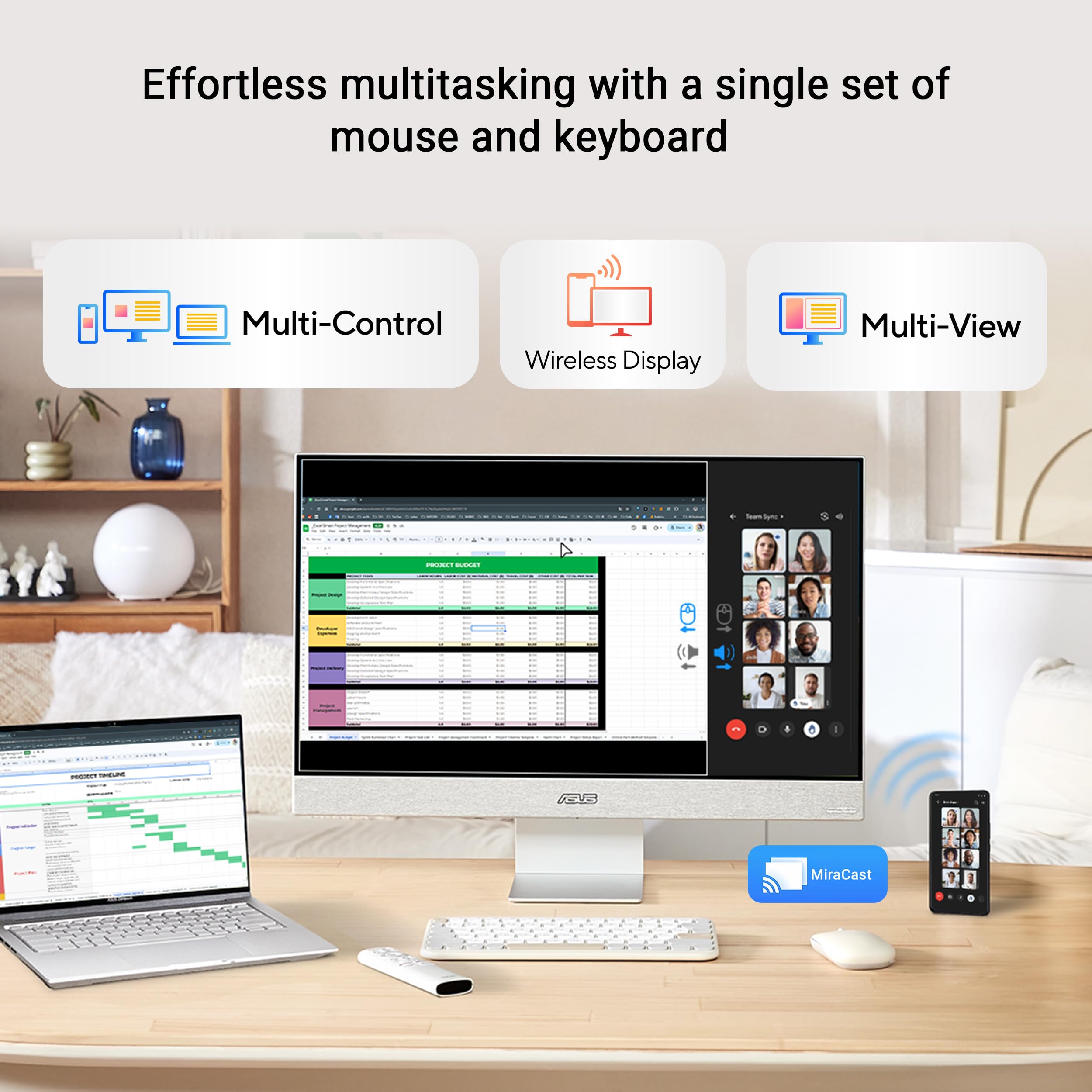 ASUS ZenScreen 31.5” 4K USB-C Smart Monitor (MS32UC) - UHD (3840 x 2160) IPS, 98% DCI-P3, GoogleTV, Harman Kardon Speakers, USB-C (90W PD), Wireless Display, Netflix and YouTube, 3 yr Warranty