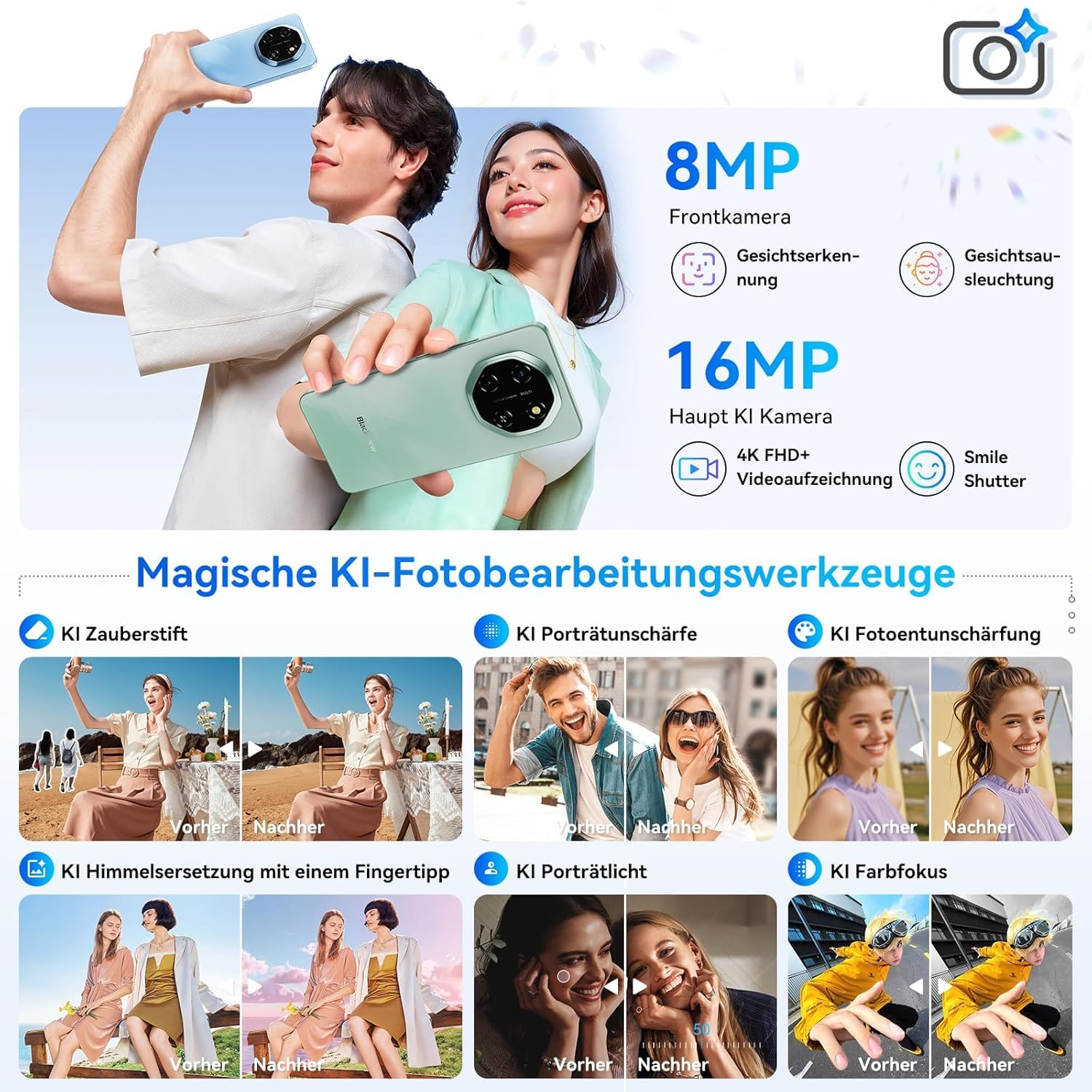 Blackview Shark 6 Unlocked Android Phones 5G (2025), Android 15 Cell Phone Unlocked, 6.88