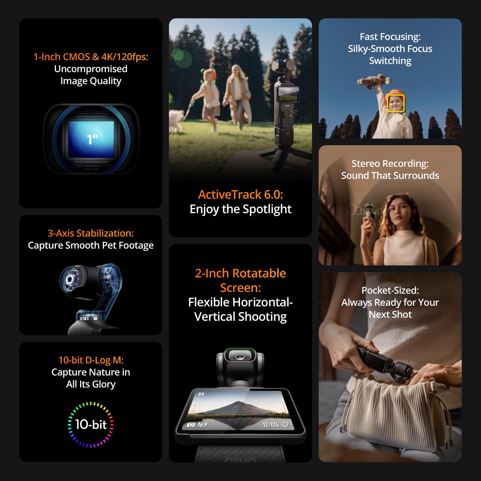 DJI Osmo Pocket 3, Vlogging Cameras with 1'' CMOS & 4K/120fps Vlog Camera, 3-Axis Stabilization, Fast Focusing, Face/Object Tracking, Digital Vlogging Camera for YouTube