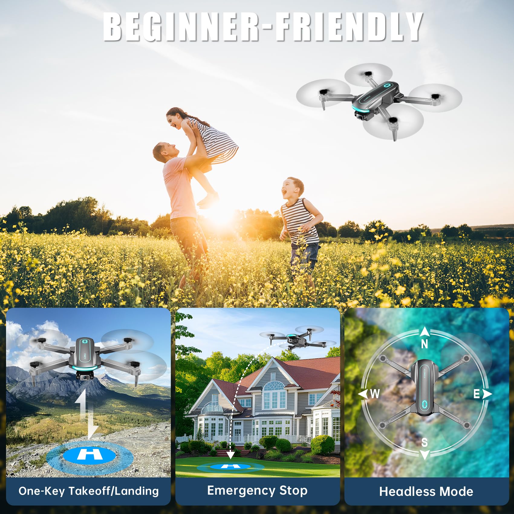 Drone with Camera, Drones for Adults and Beginners, 1080P HD FPV Foldable Mini Drones for Kids, with 2 Batteries, Carrying Case, Trajectory Flight, Gravity Control, One-Key Takeoff/Landing, 360° Flip, Toys for Gift