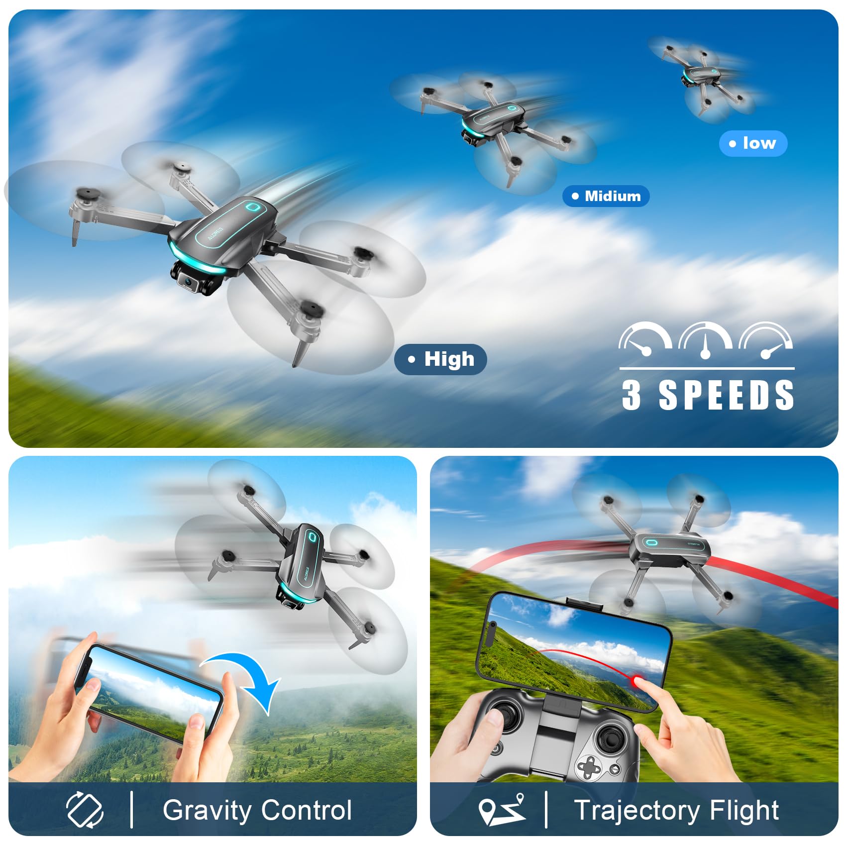 Drone with Camera, Drones for Adults and Beginners, 1080P HD FPV Foldable Mini Drones for Kids, with 2 Batteries, Carrying Case, Trajectory Flight, Gravity Control, One-Key Takeoff/Landing, 360° Flip, Toys for Gift