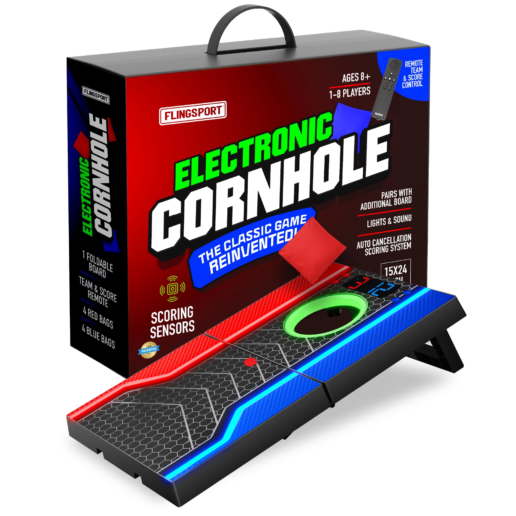 Electronic Cornhole Board Set, Auto Scoring, Incl 1 Corn Hole Board 1 Remote & 8 Bean Bags, Outdoor & Camping Games Gift Ideas, Birthday Gifts for Kids, Teens, Adults, Boys, Girls Ages 8-12+ Years Old